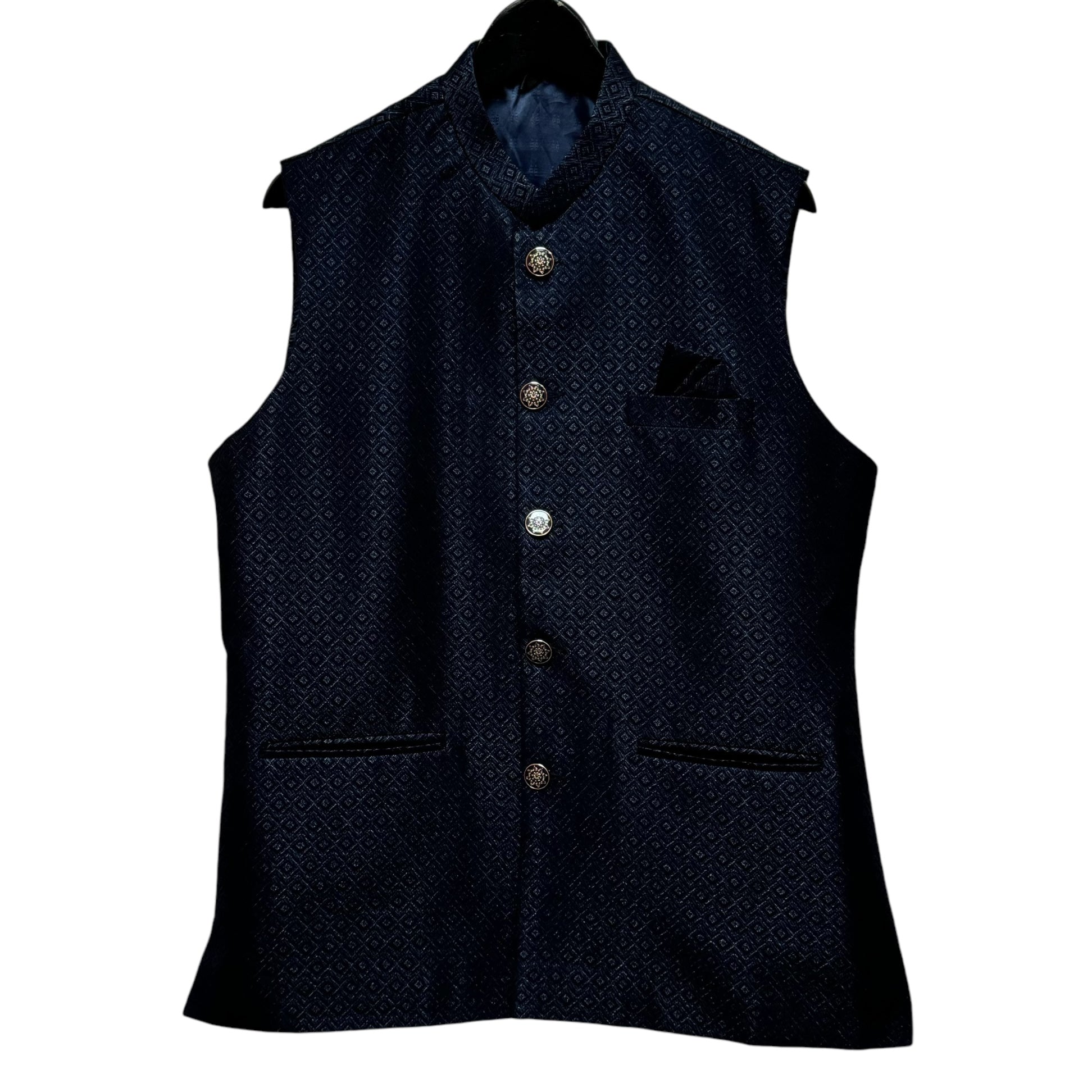Navy Double Diamond Jacquard Vest - Vintage India NYC
