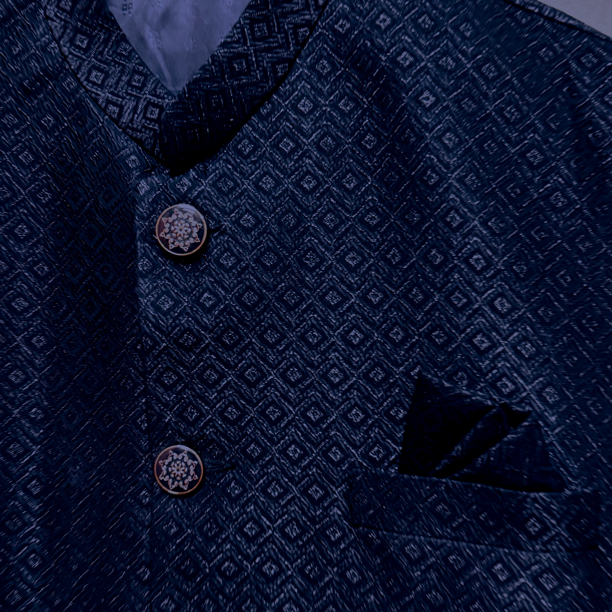 Navy Double Diamond Jacquard Vest - Vintage India NYC