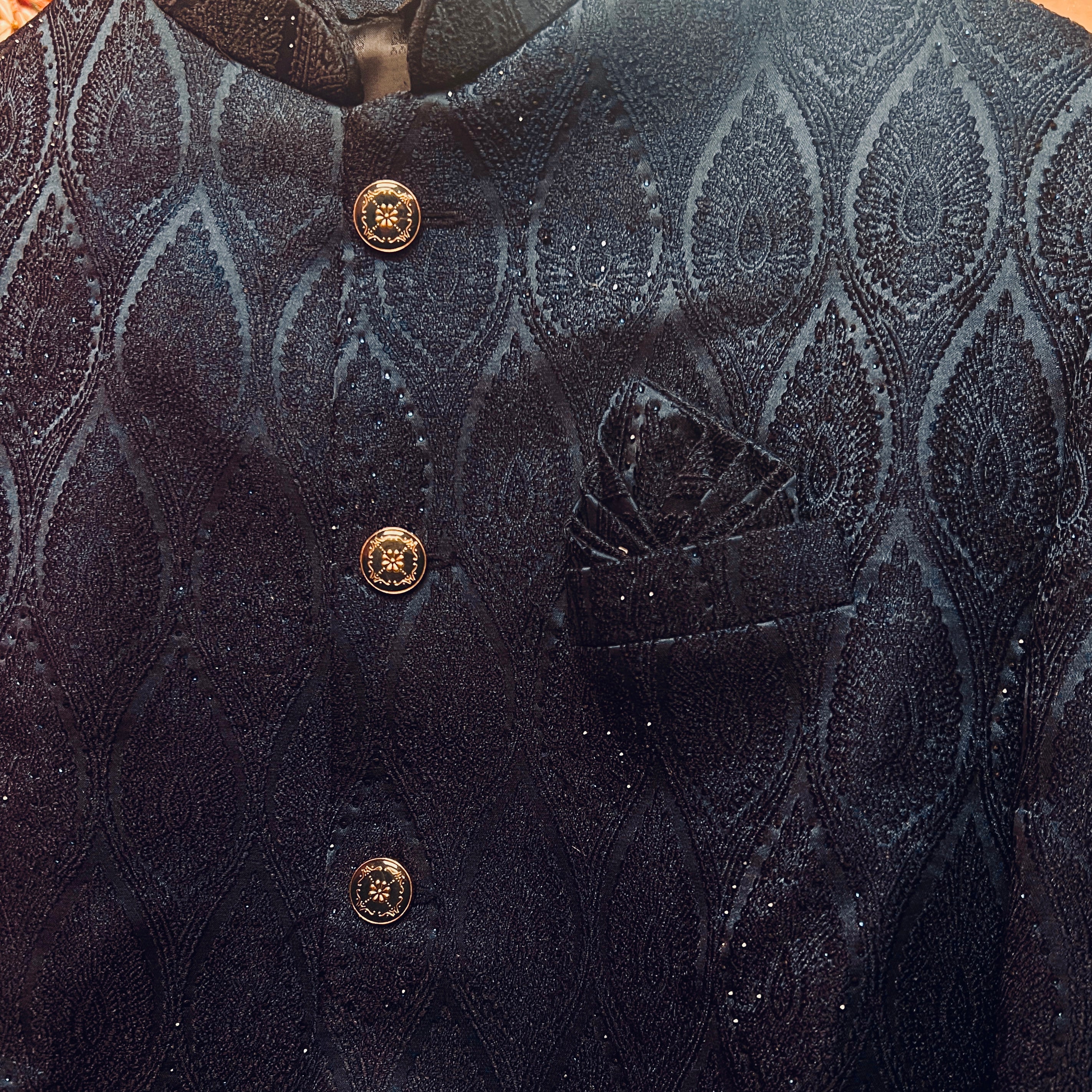 Navy Flame Paisley Jodhpuri Jacket - Vintage India NYC