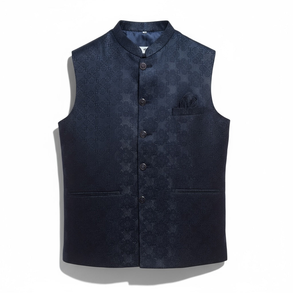 Navy Flower Tile Vest - Vintage India NYC
