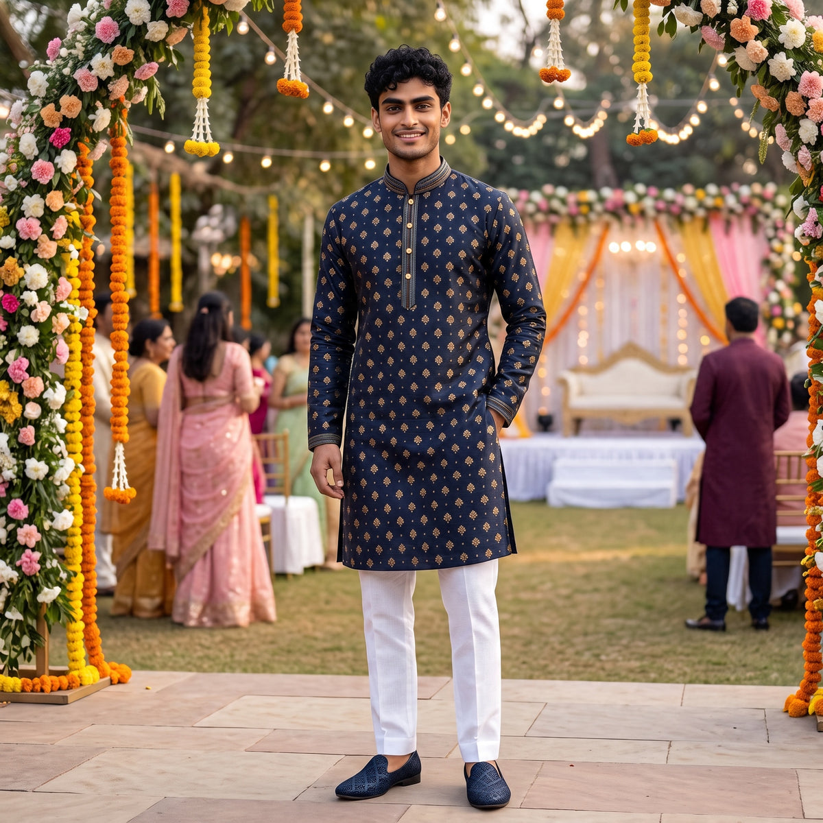 Navy Peacock Kurta - Vintage India NYC