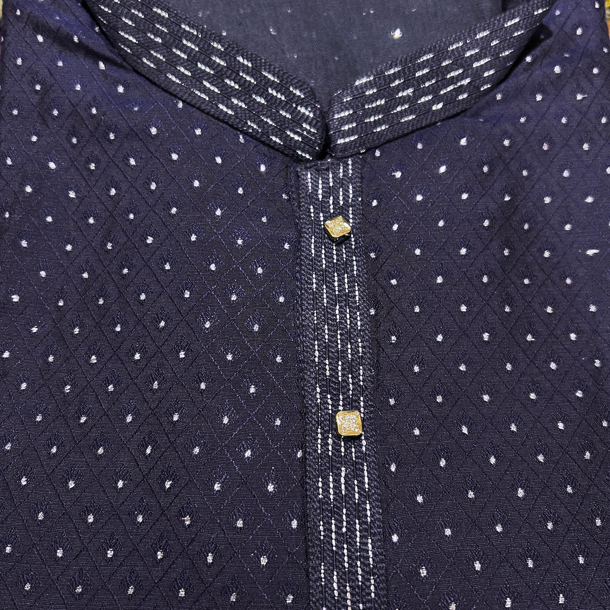 Navy Silver Diamond Dot Kurta - Vintage India NYC
