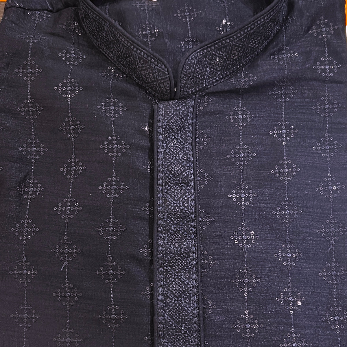 Navy Streaming Brocade Kurta - Vintage India NYC