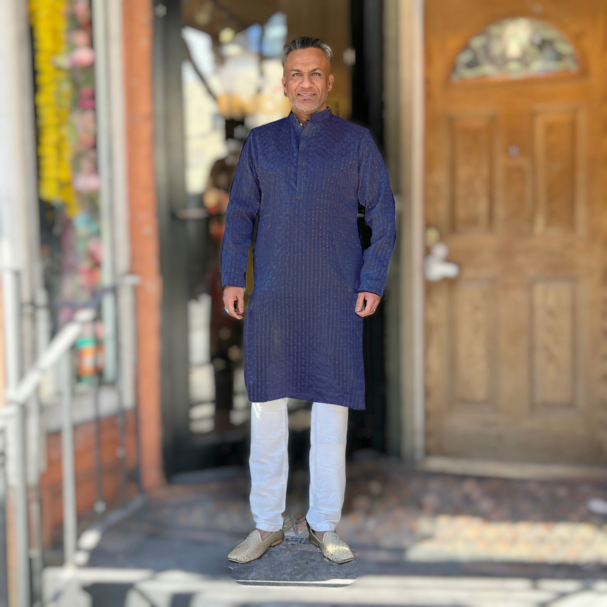 Navy Sequin Bead Embroidered Kurta