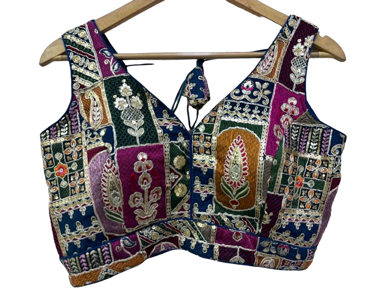 V Neck Embroidered Patchwork Blouse 4-Colors - Vintage India NYC