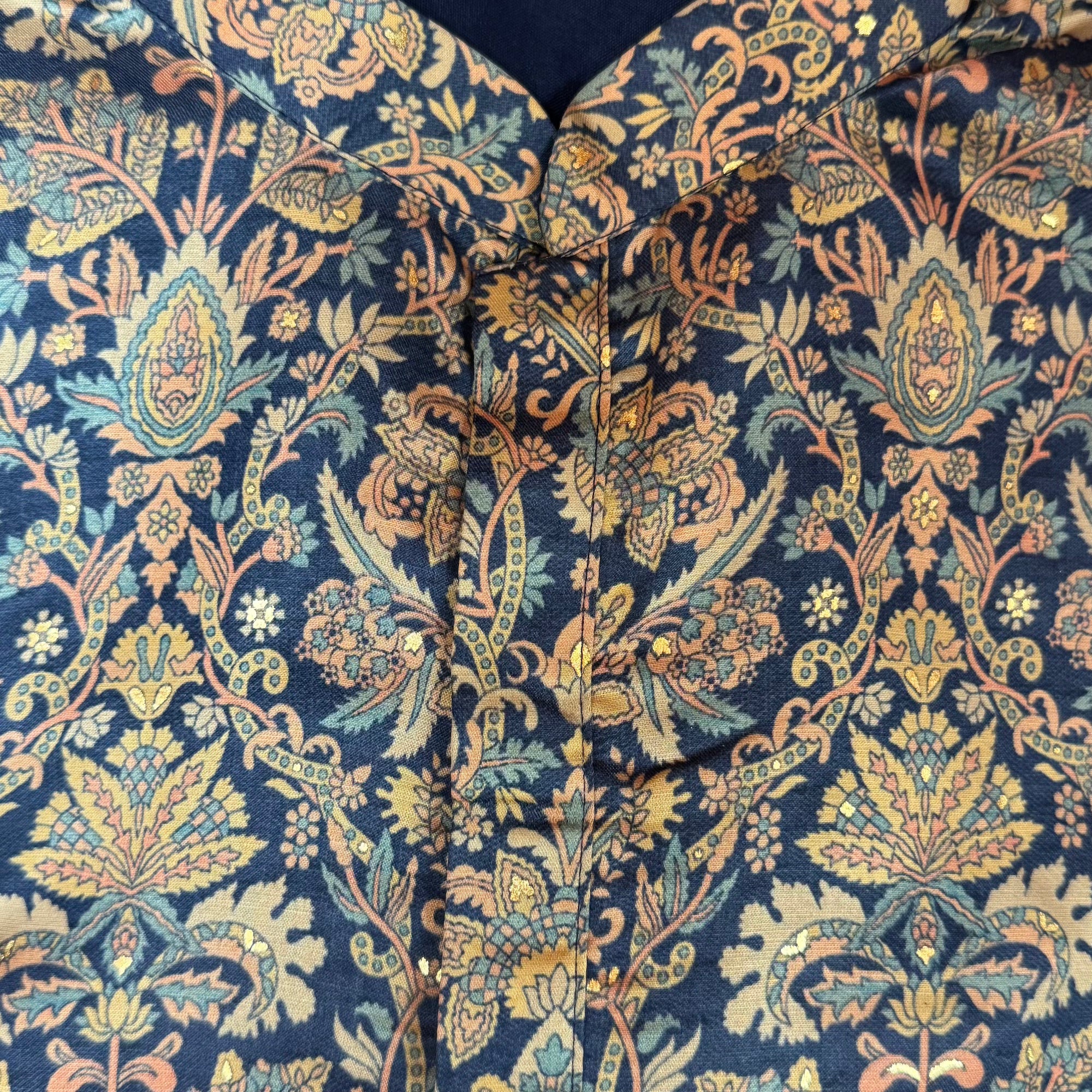 Navy Floral Print Kurta 3 - Vintage India NYC