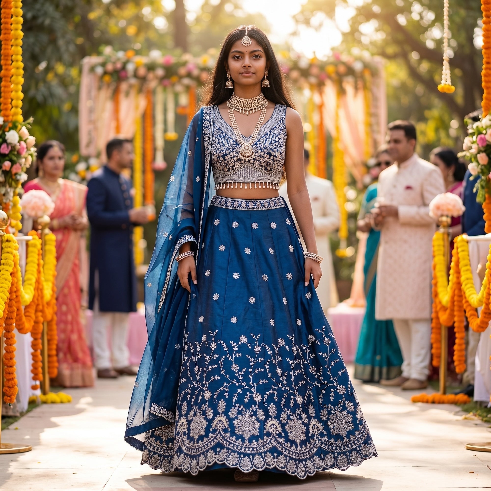 Scallop Embroidered Lehenga Sets-Colors - Vintage India NYC