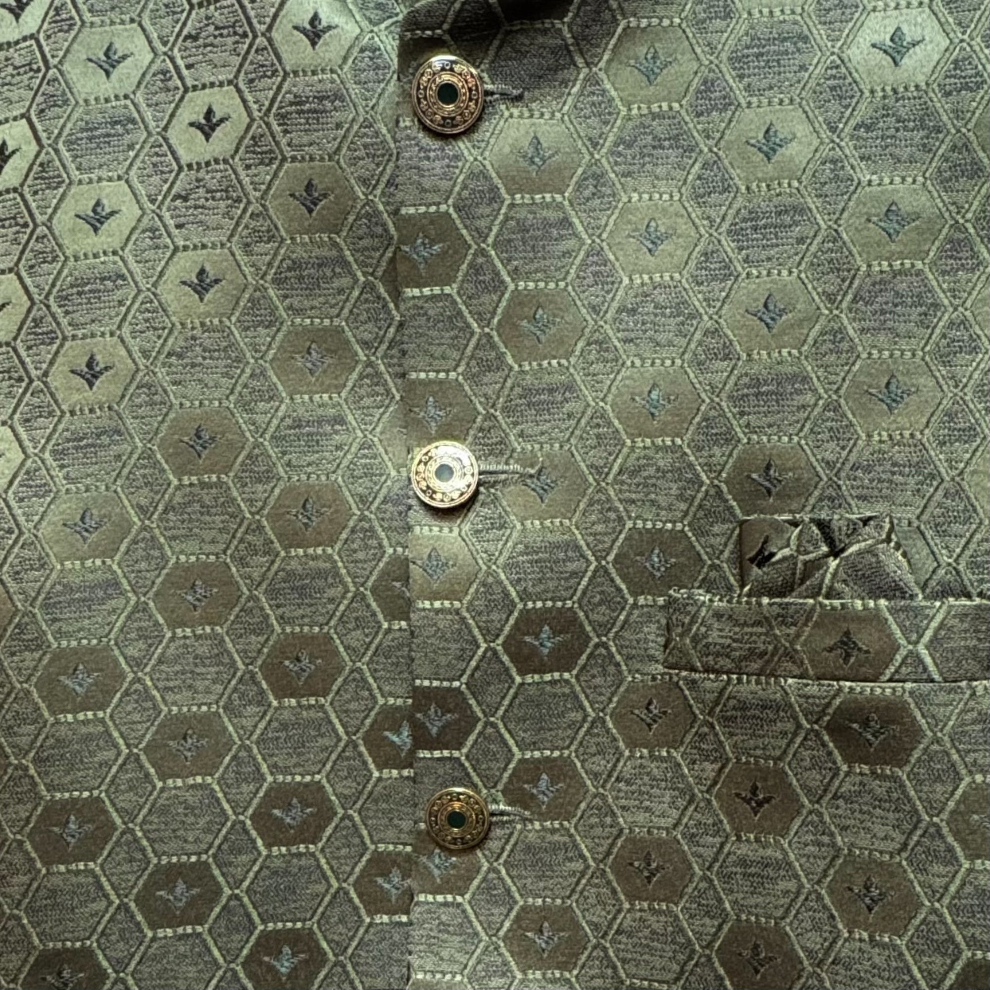 Olive Honeycomb Jodhpuri Jacket - Vintage India NYC