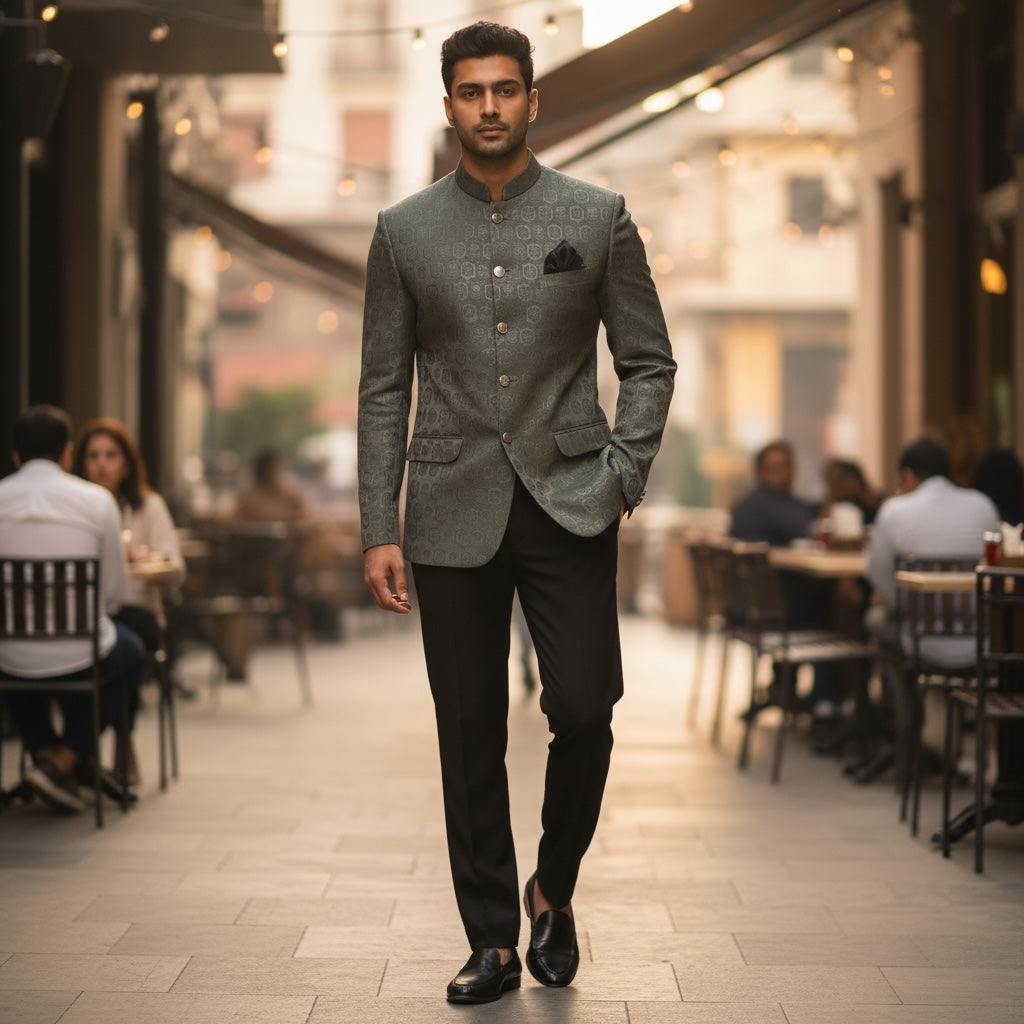 Jacquard Jodhpuri Jacket Jharokha - Colors - Vintage India NYC