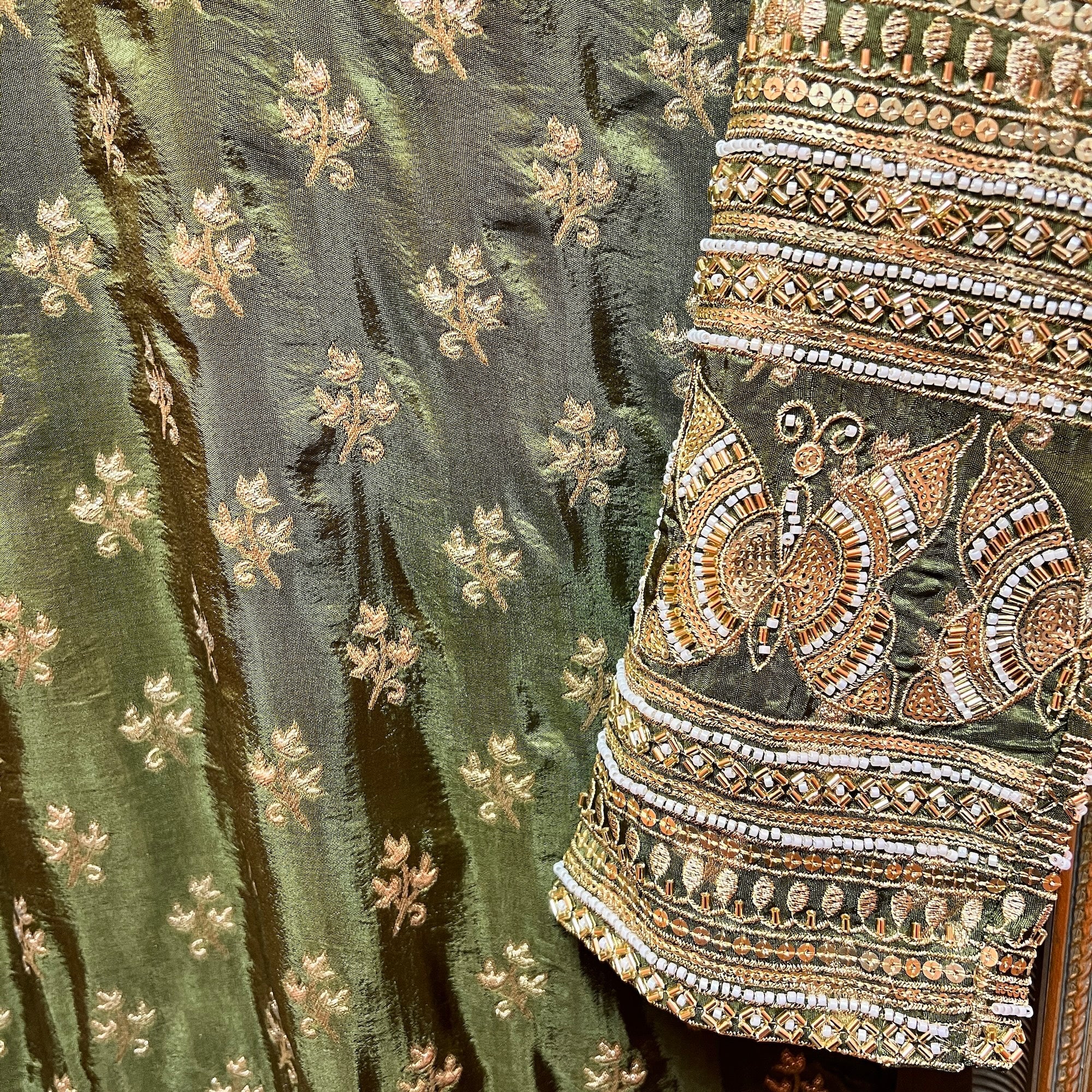 Olive Heavy Hand Beaded Kurta
