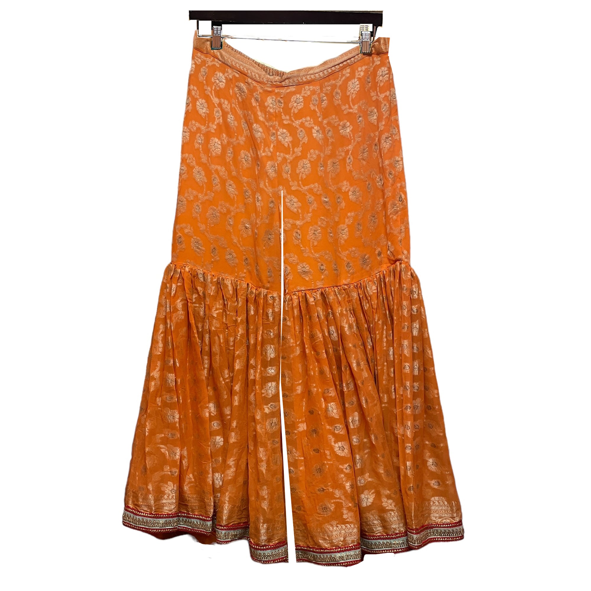 Handmade Orange Brocade Silk Gharara Pants - Vintage India NYC