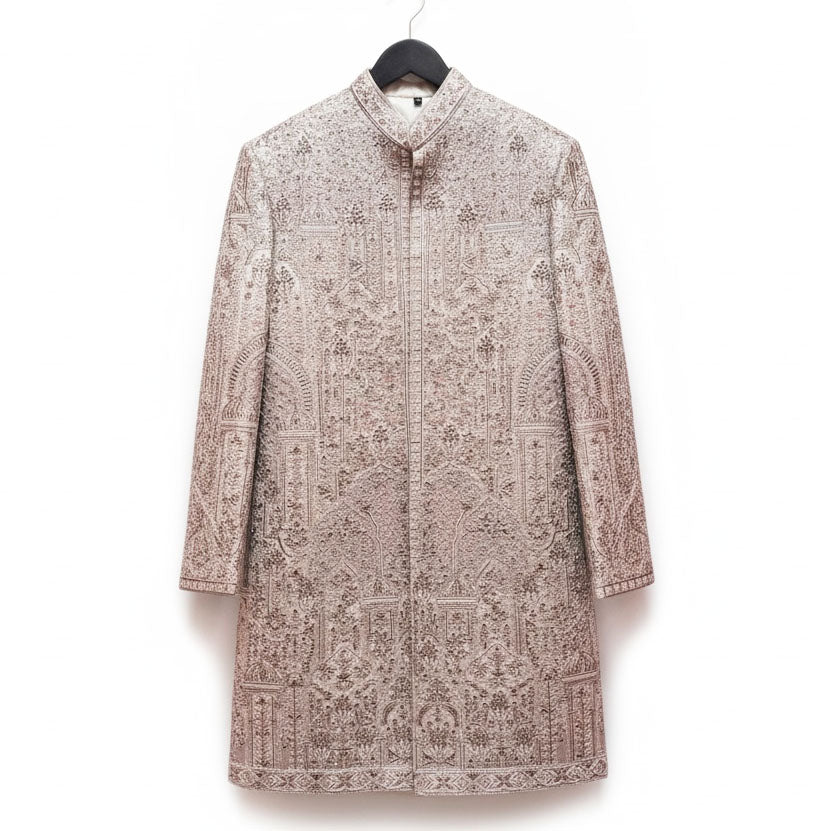 Pale Pink Heavy Embroidered Sherwani - Vintage India NYC