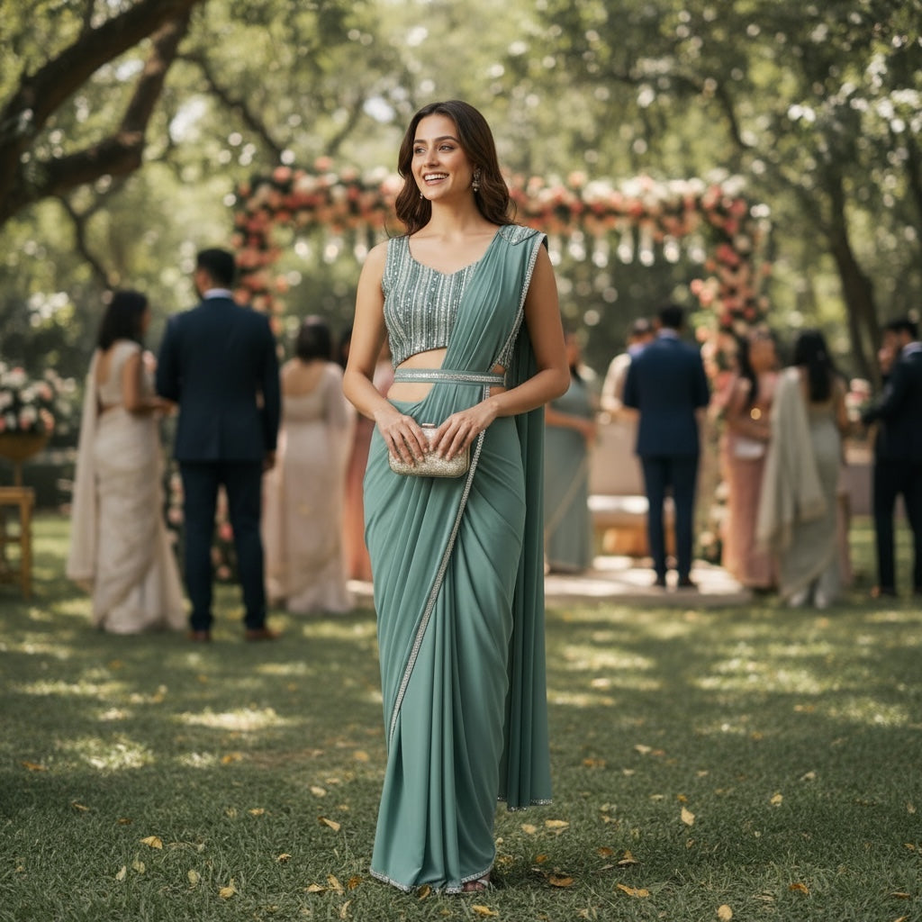 Readymade Pastel Green Saree