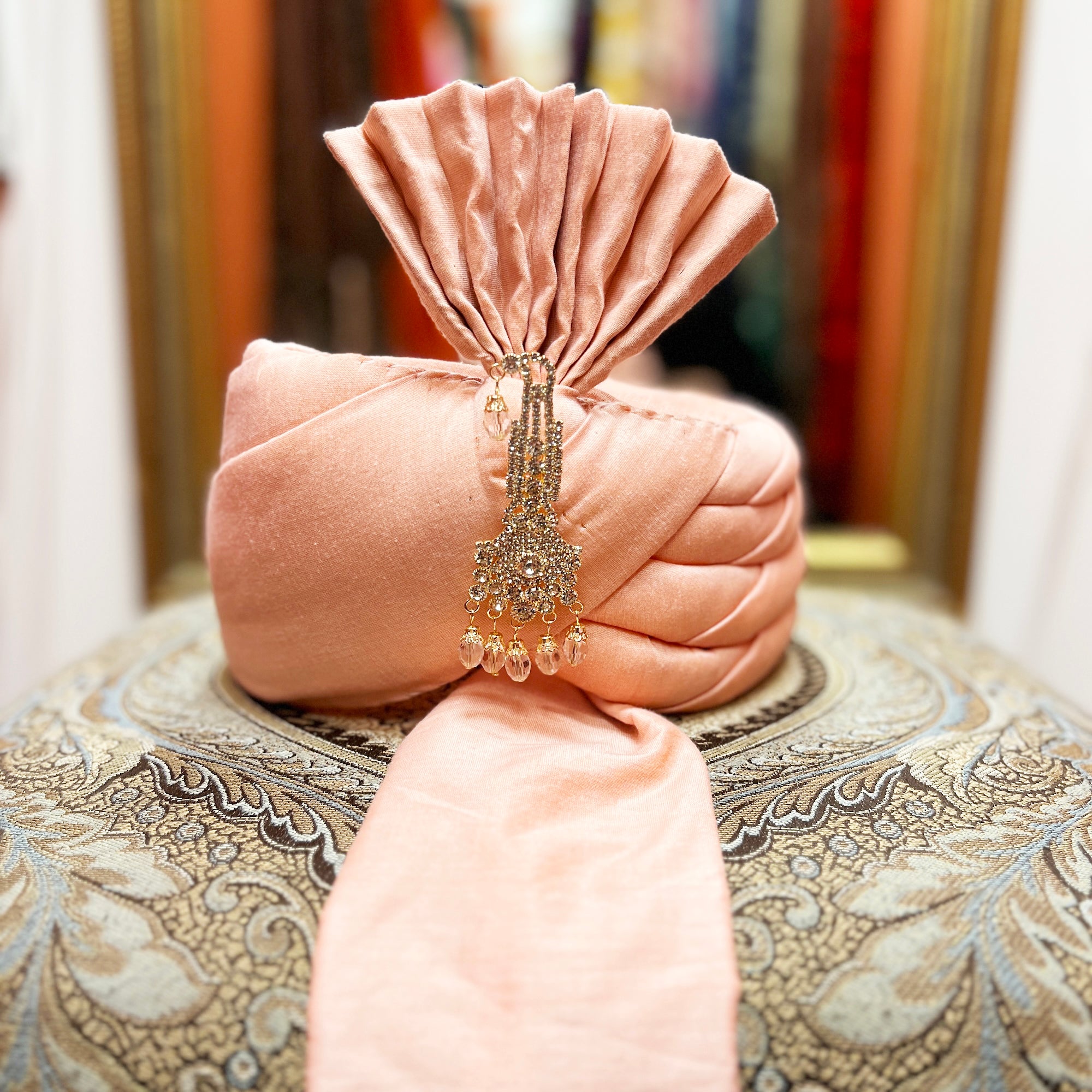 Peach Pagadi Turban - Vintage India NYC