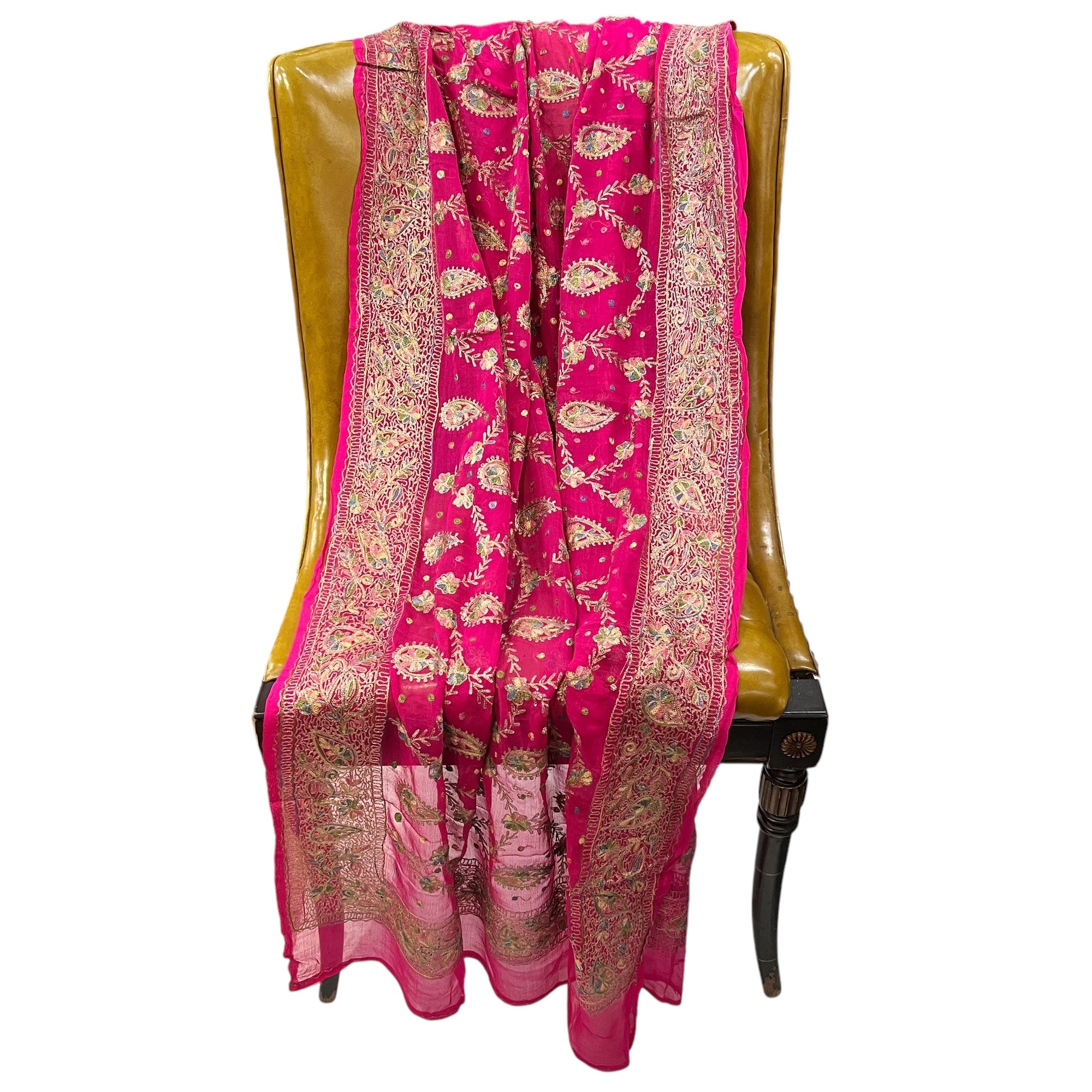 Pink Chain Stitch Zari Dupatta 9009 - Vintage India NYC