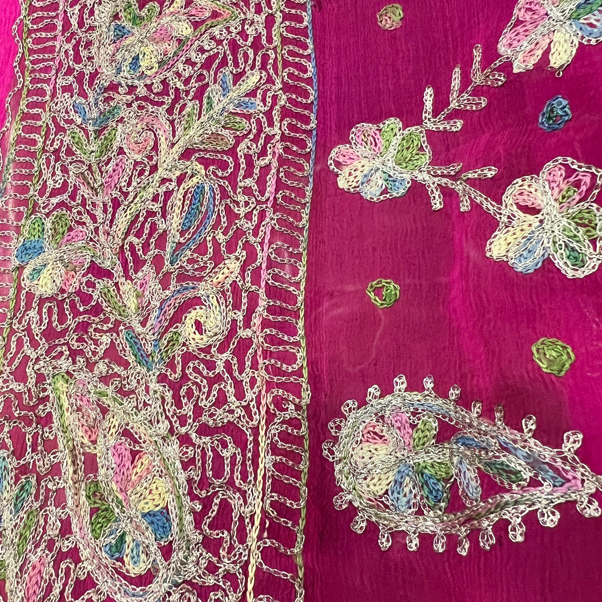 Pink Chain Stitch Zari Dupatta 9009 - Vintage India NYC