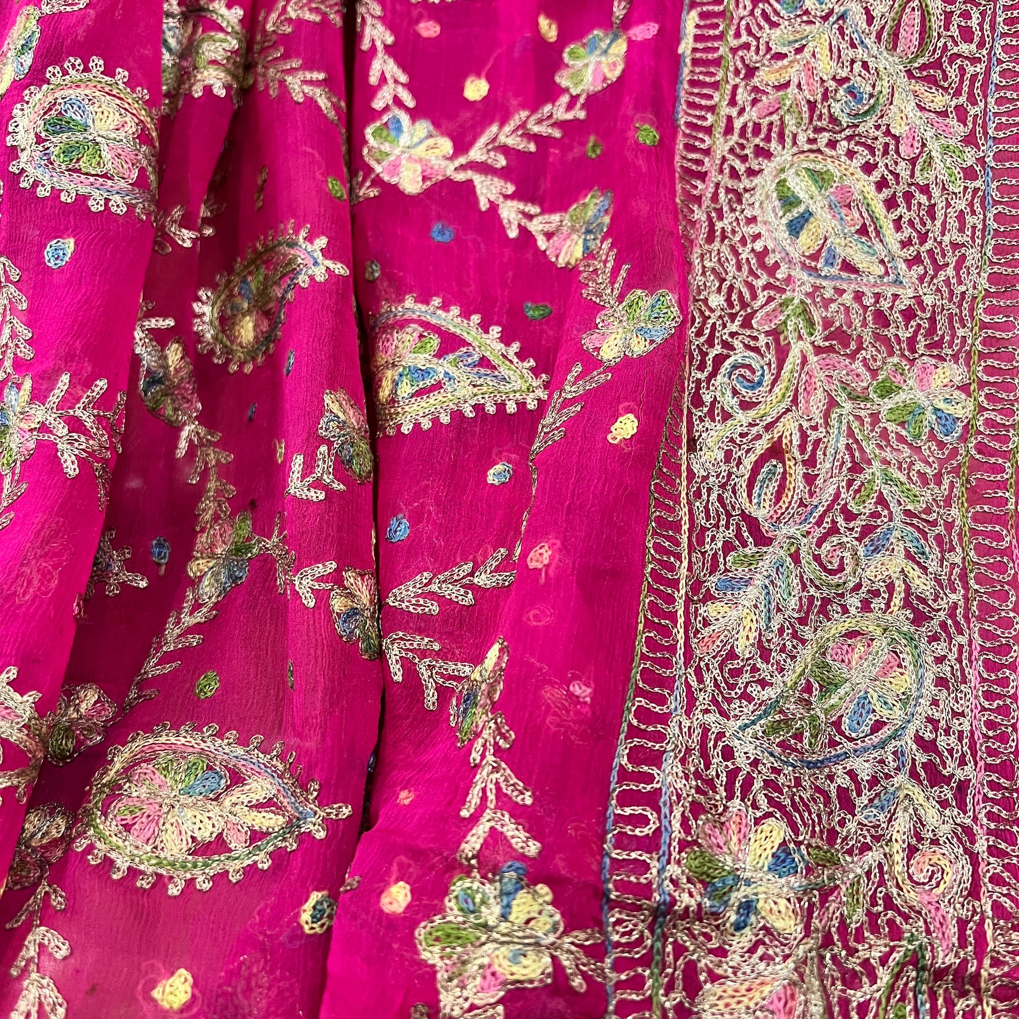 Pink Chain Stitch Zari Dupatta 9009 - Vintage India NYC