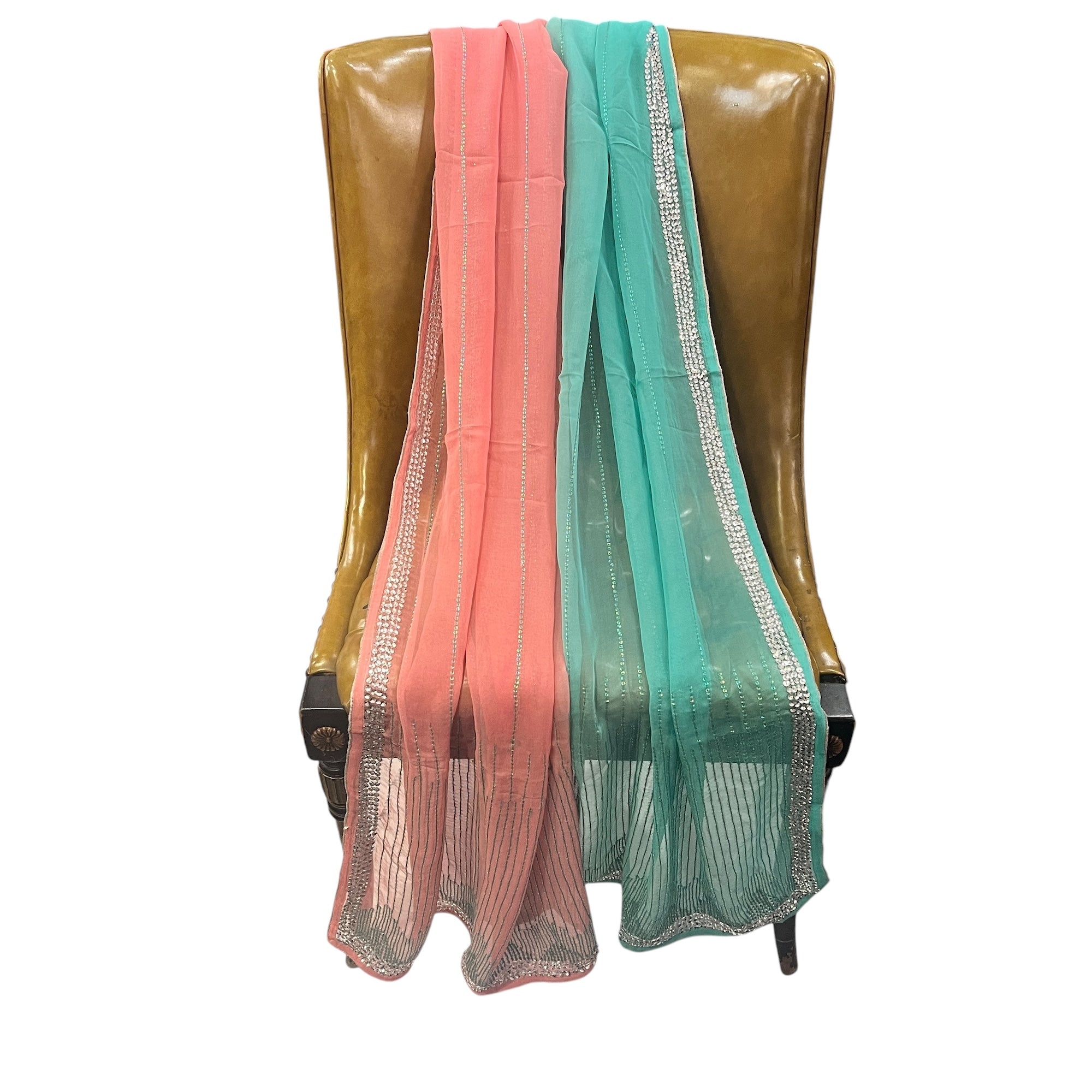 Pink Mint Sequin Dupatta 9003 - Vintage India NYC