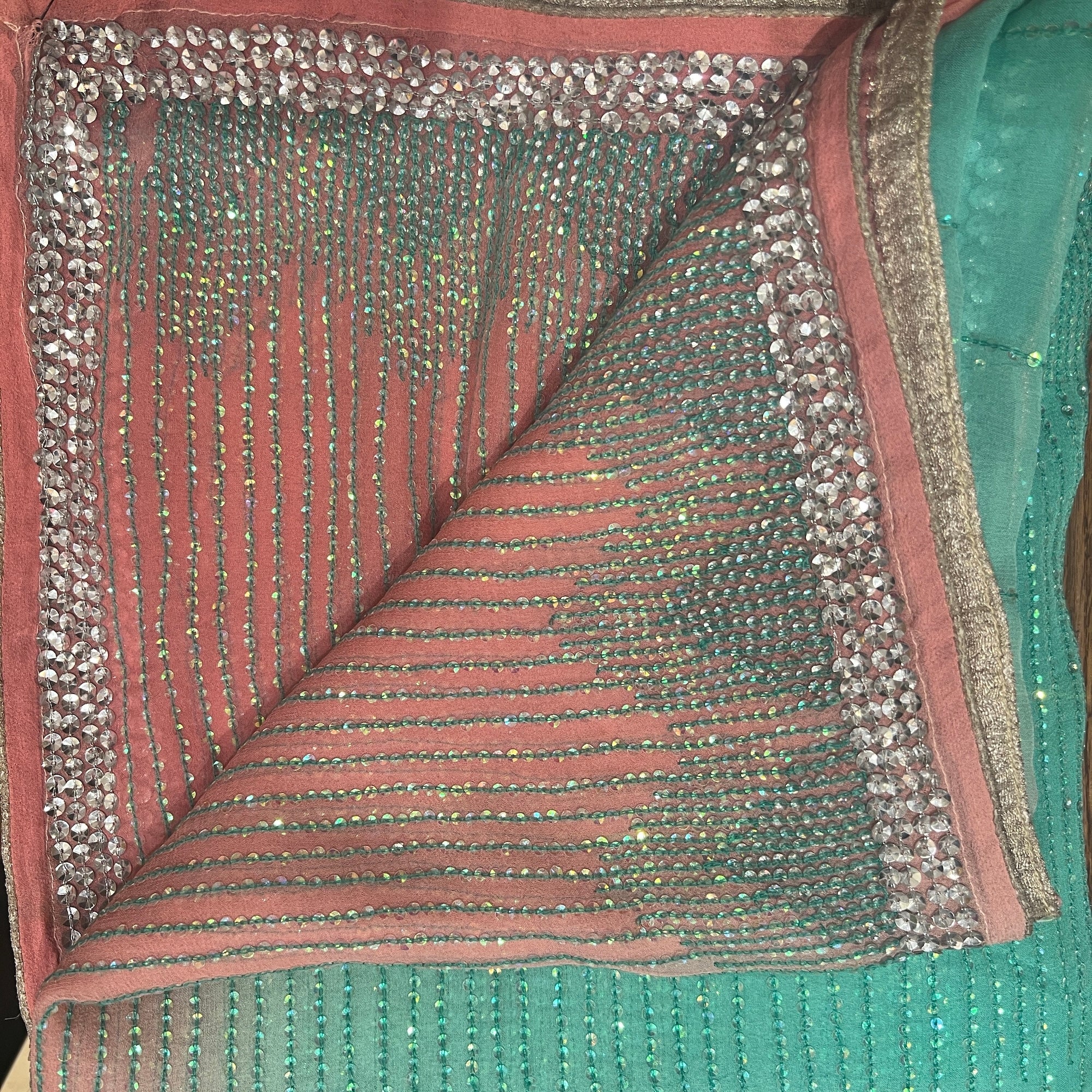 Pink Mint Sequin Dupatta 9003 - Vintage India NYC