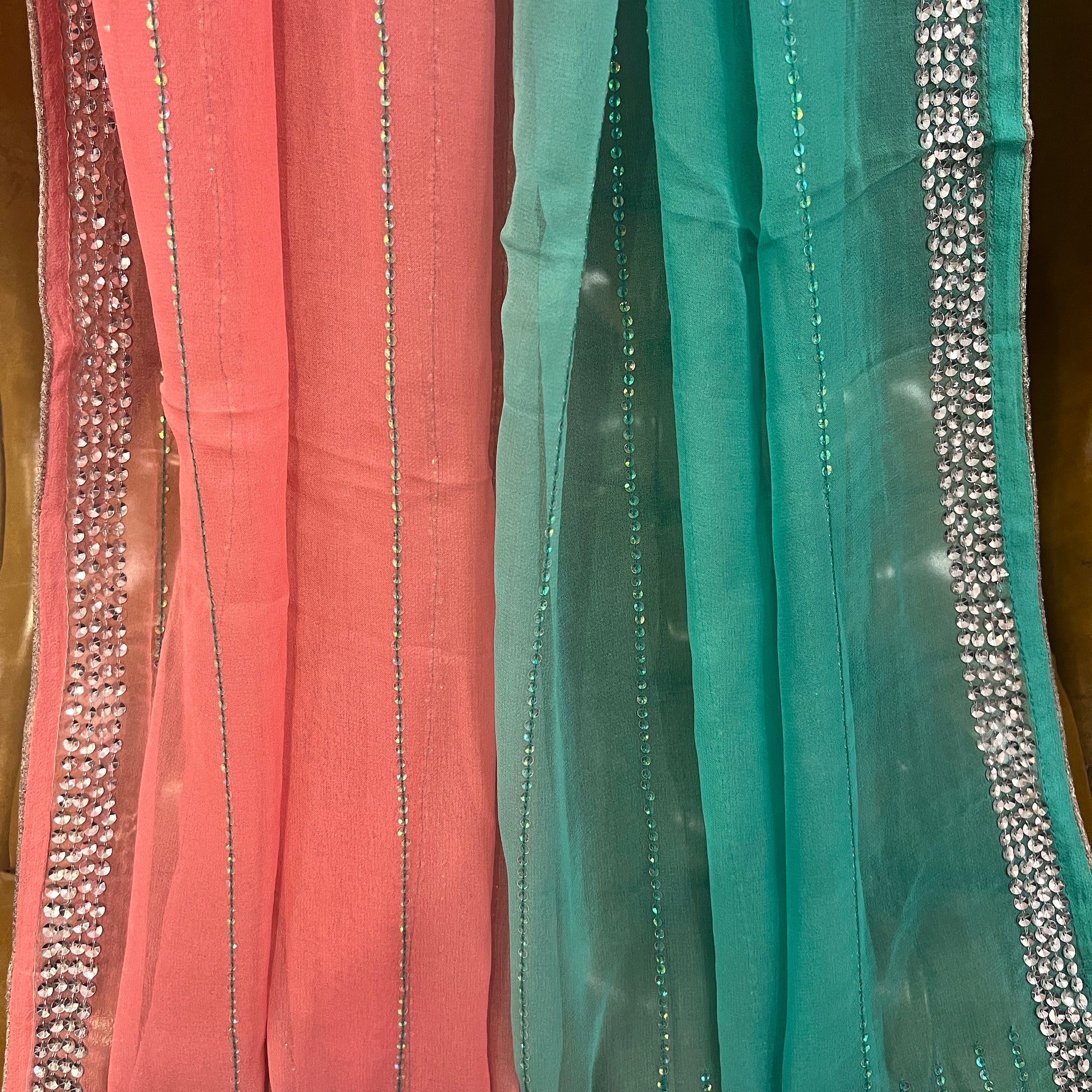 Pink Mint Sequin Dupatta 9003 - Vintage India NYC
