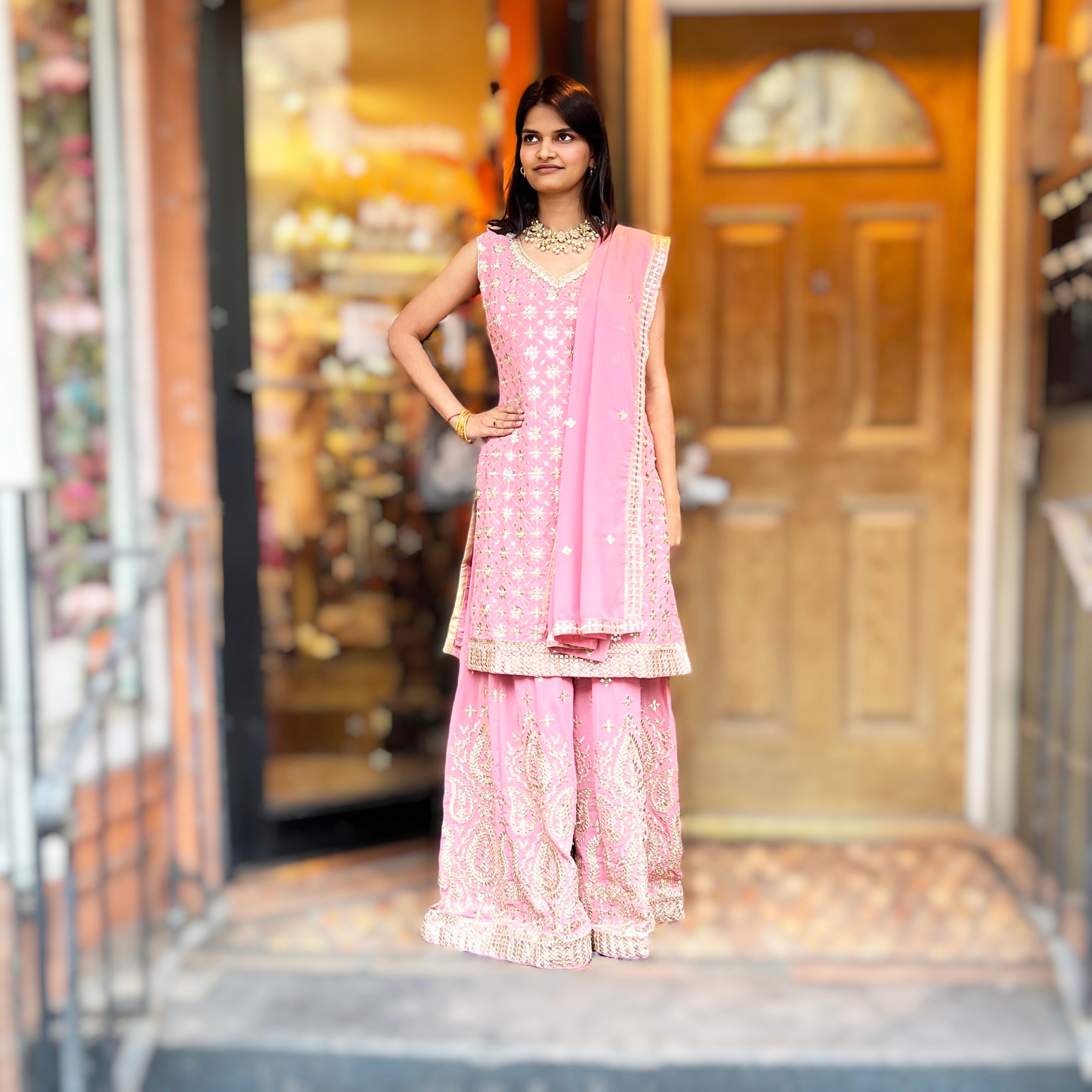 Pastel Sequin Flower Sharara Sets-2 Colors