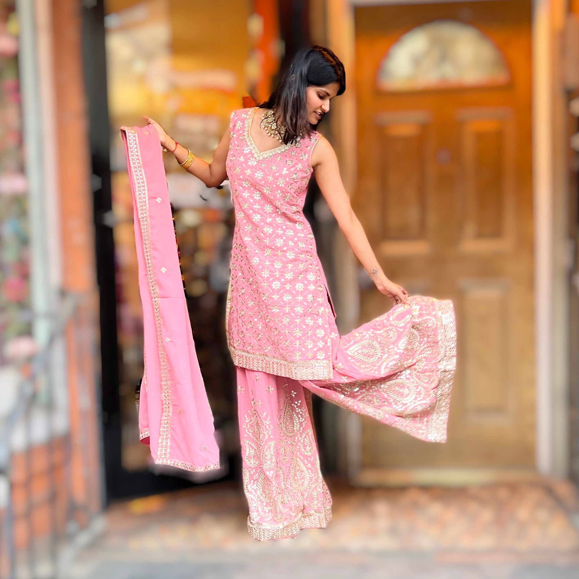 Pastel Sequin Flower Sharara Sets-2 Colors