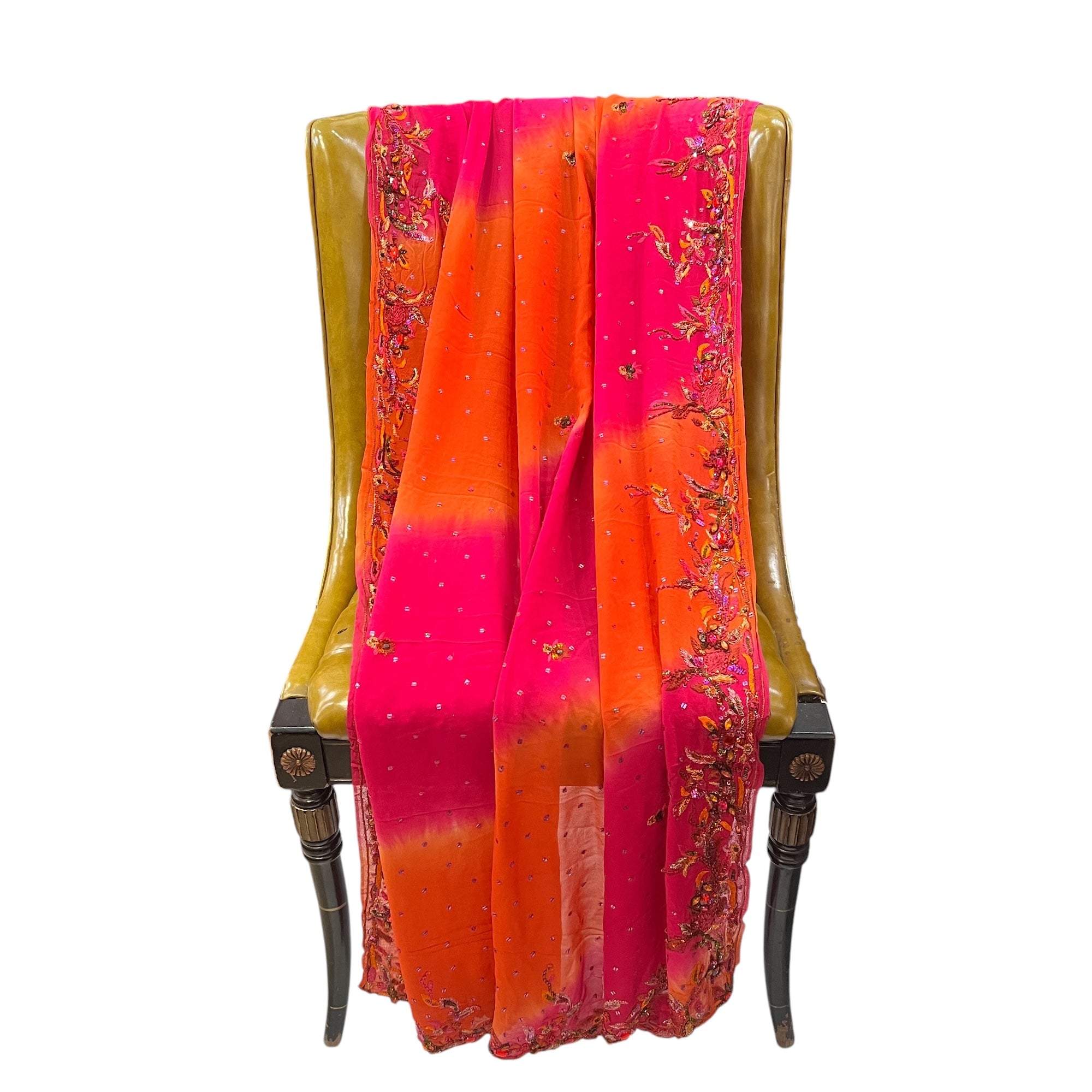 Pink & Orange Embroidered Dupatta 9010 - Vintage India NYC