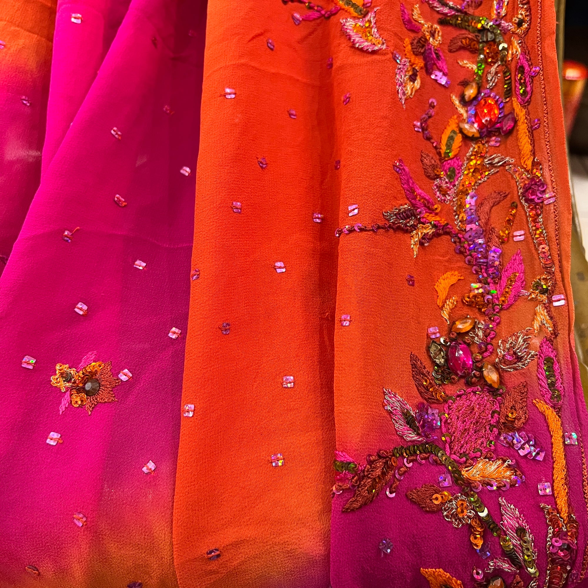 Pink & Orange Embroidered Dupatta 9010 - Vintage India NYC