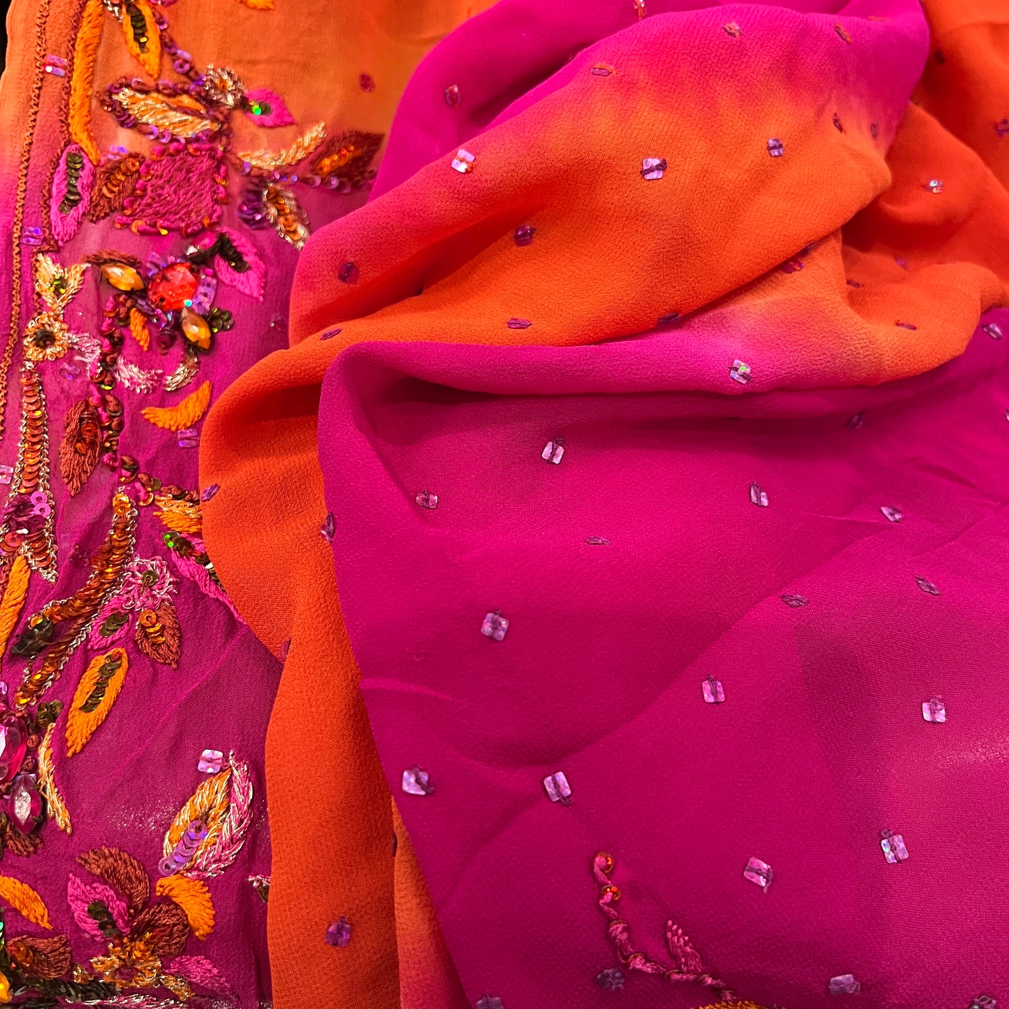 Pink & Orange Embroidered Dupatta 9010 - Vintage India NYC
