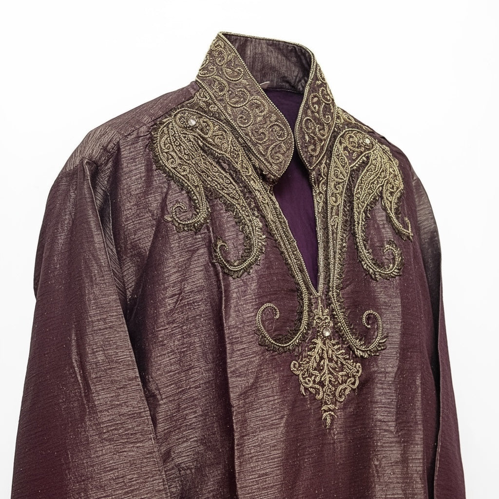 Plum Heavy Gold Embroidered Kurta