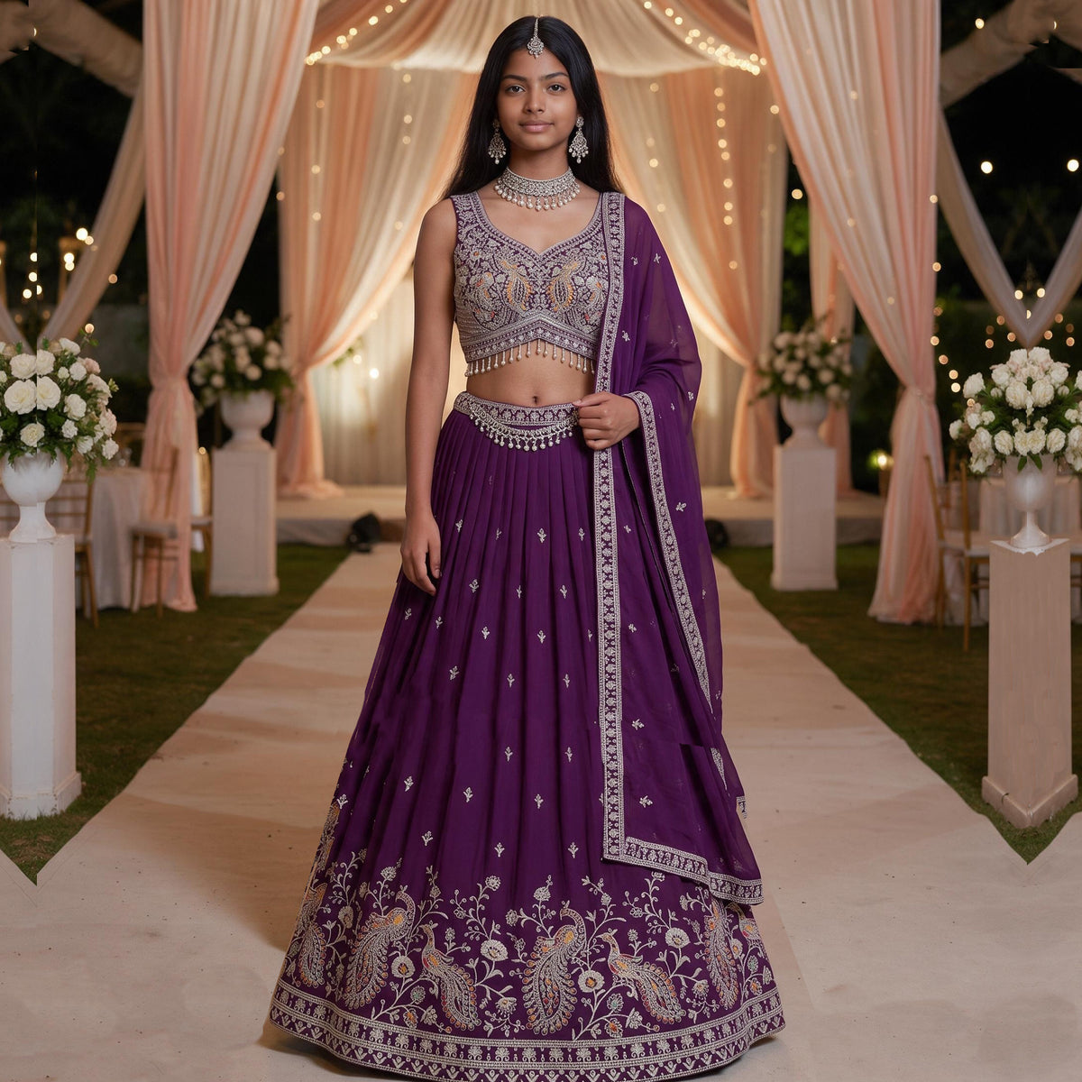 Purple Peacock Lehenga Set