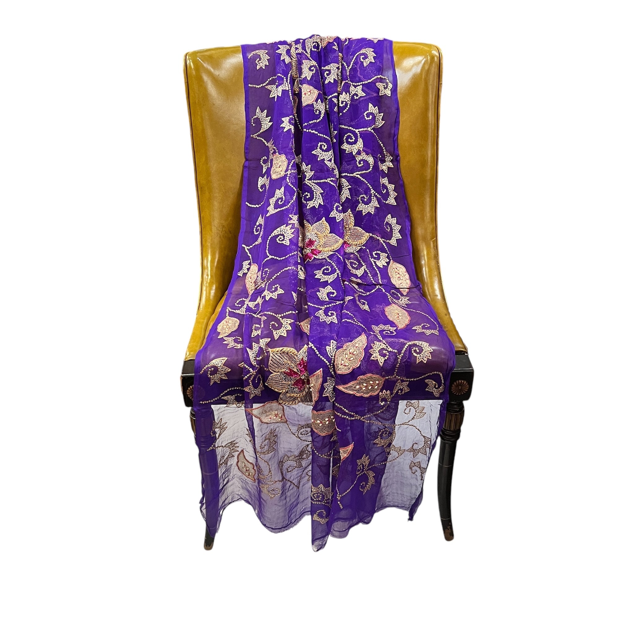 Violet Embroidered Zari Dupatta 9052 - Vintage India NYC
