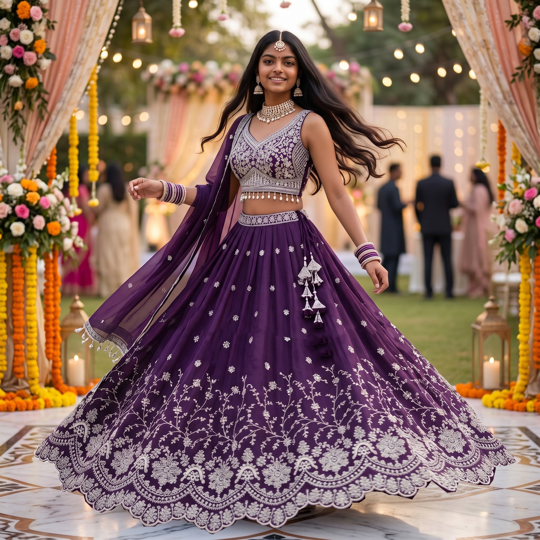 Scallop Embroidered Lehenga Sets-Colors - Vintage India NYC
