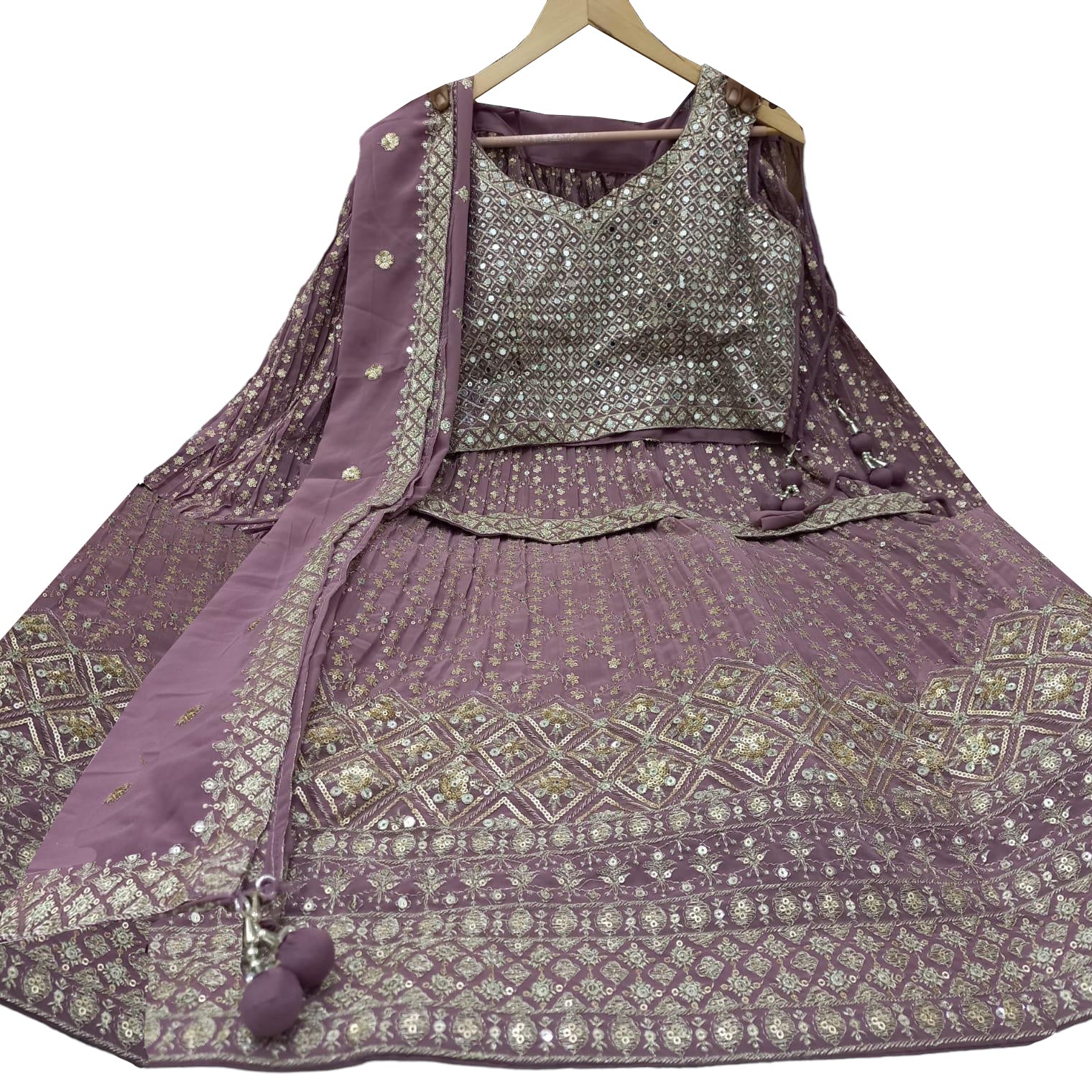Mirrored  Embroidered Lehenga Sets Q-2 Colors - Vintage India NYC