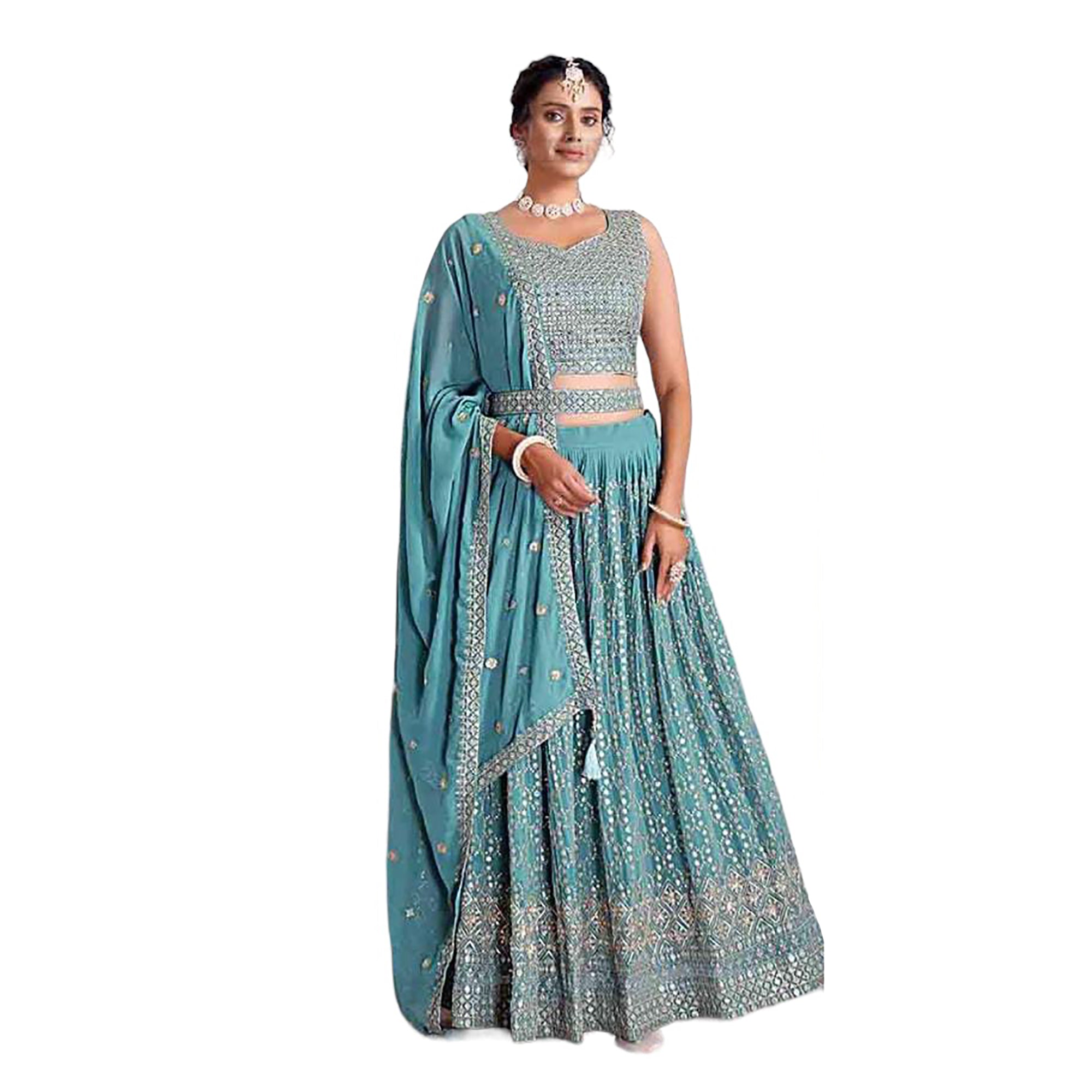 Mirrored Embroidered Lehenga Sets Q-2 Colors - Vintage India NYC