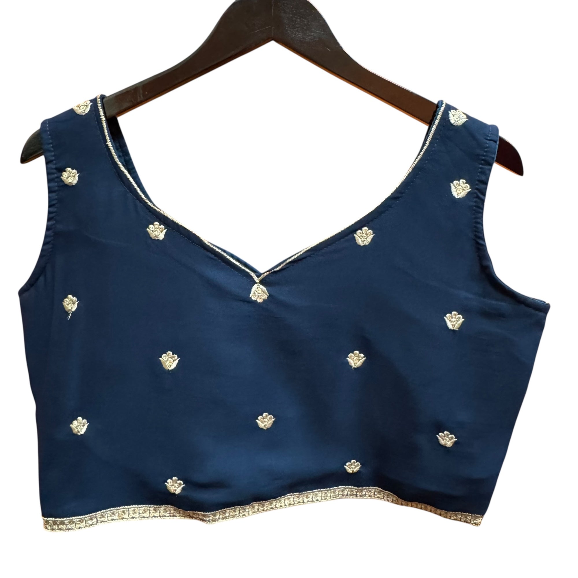 Navy Embroidered Georgette Lehenga Set - Vintage India NYC