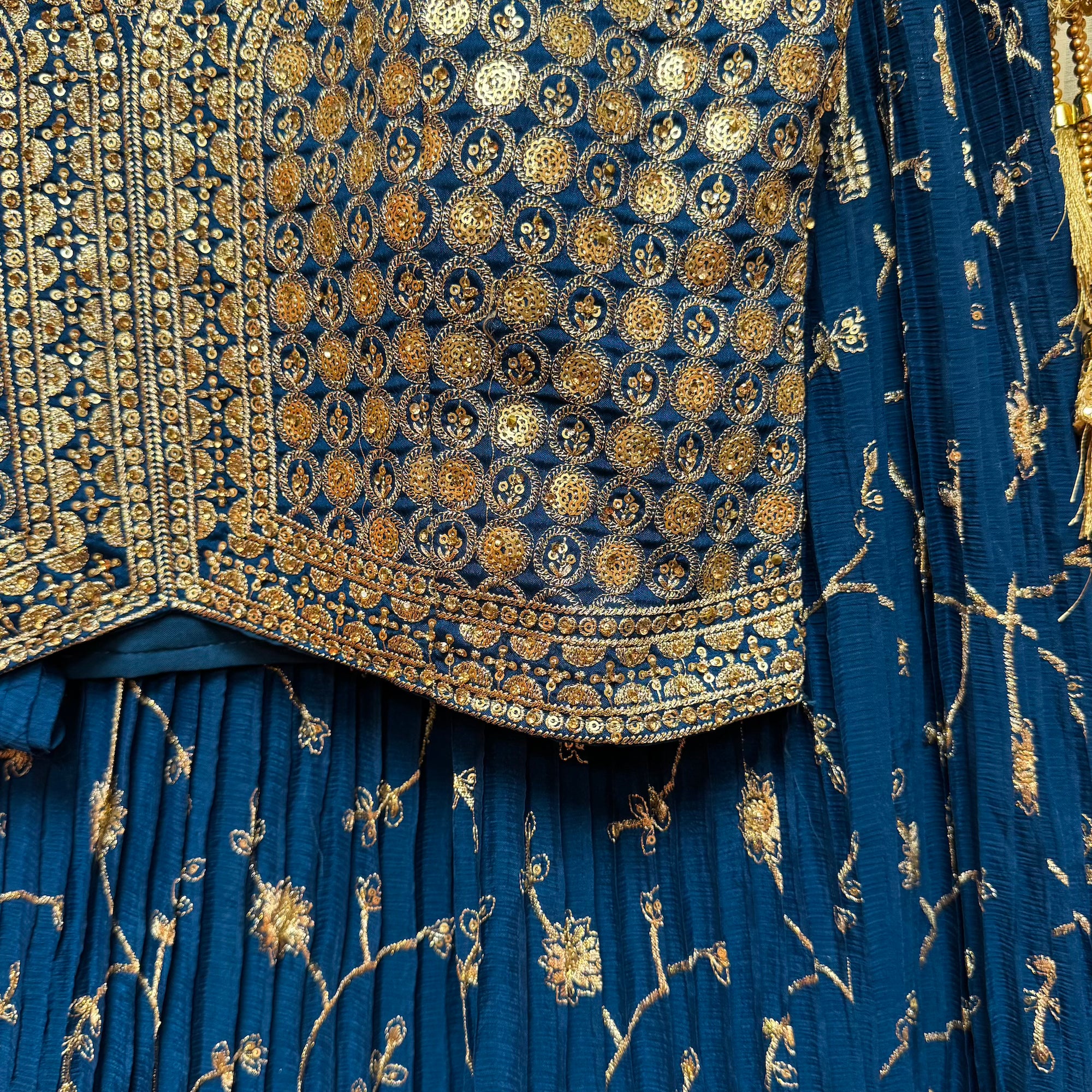 Ocean Embroidered Georgette Lehenga Set Q - Vintage India NYC