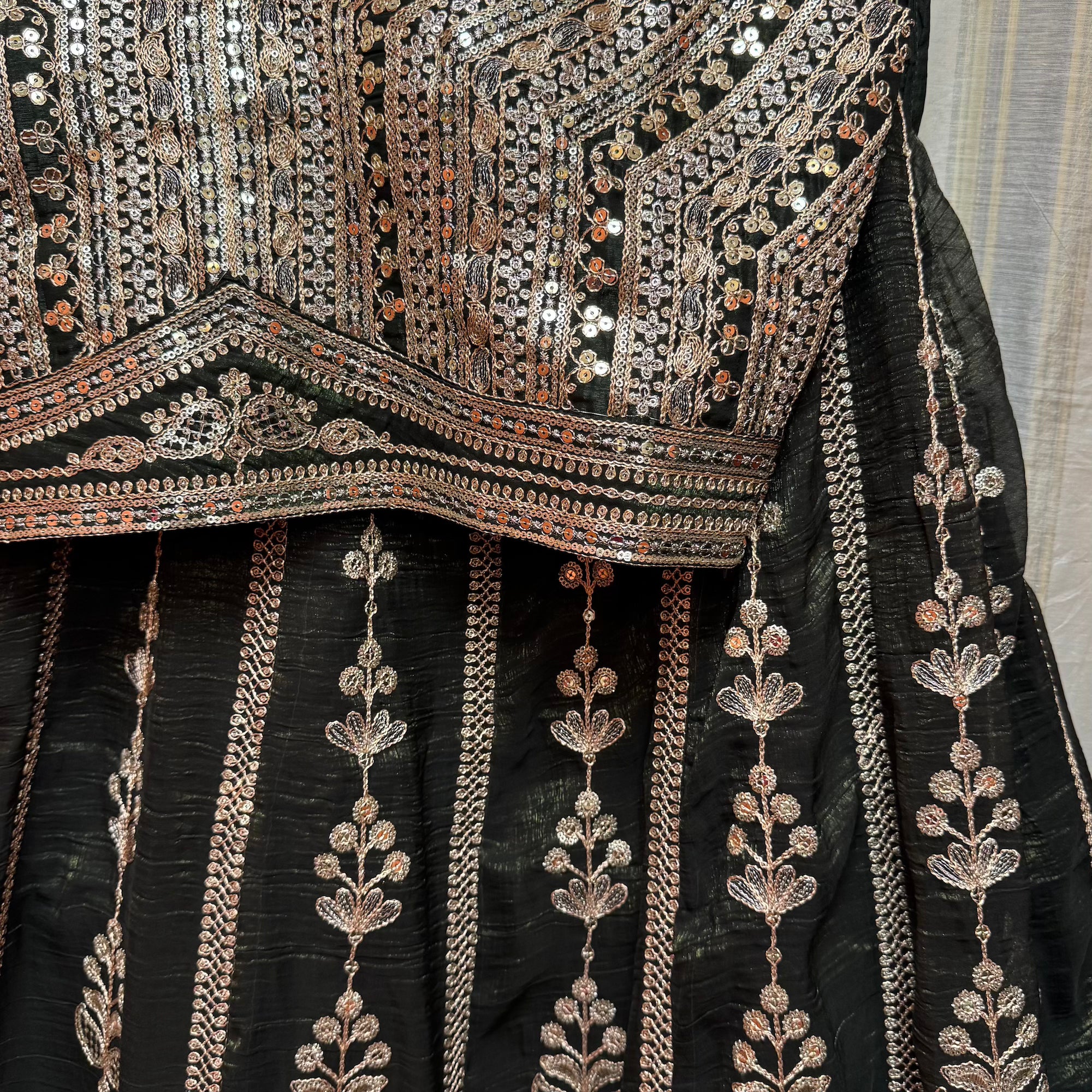 Gold Embroidered Streaming Flower Lehenga Set-2 Colors