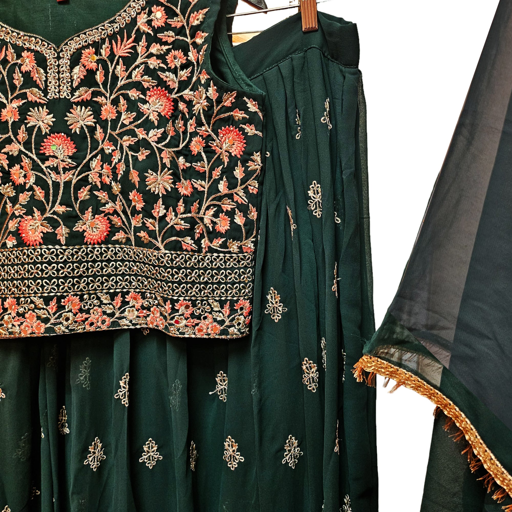 Q Embroidered Floral Lehenga Set-2 Colors - Vintage India NYC
