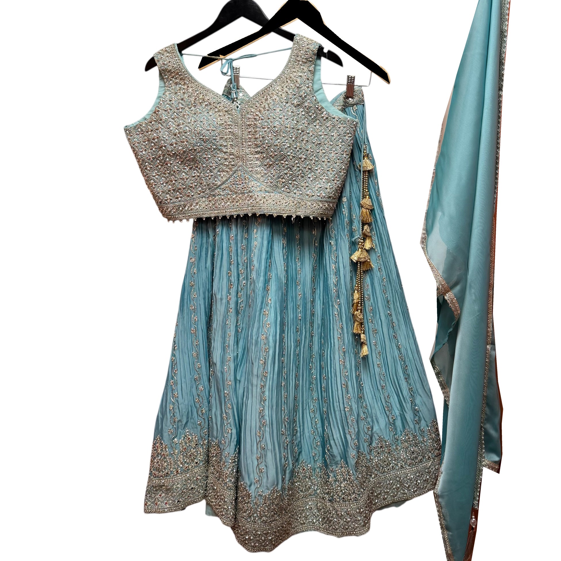 Sky Mint Georgette Lehenga Set - Vintage India NYC