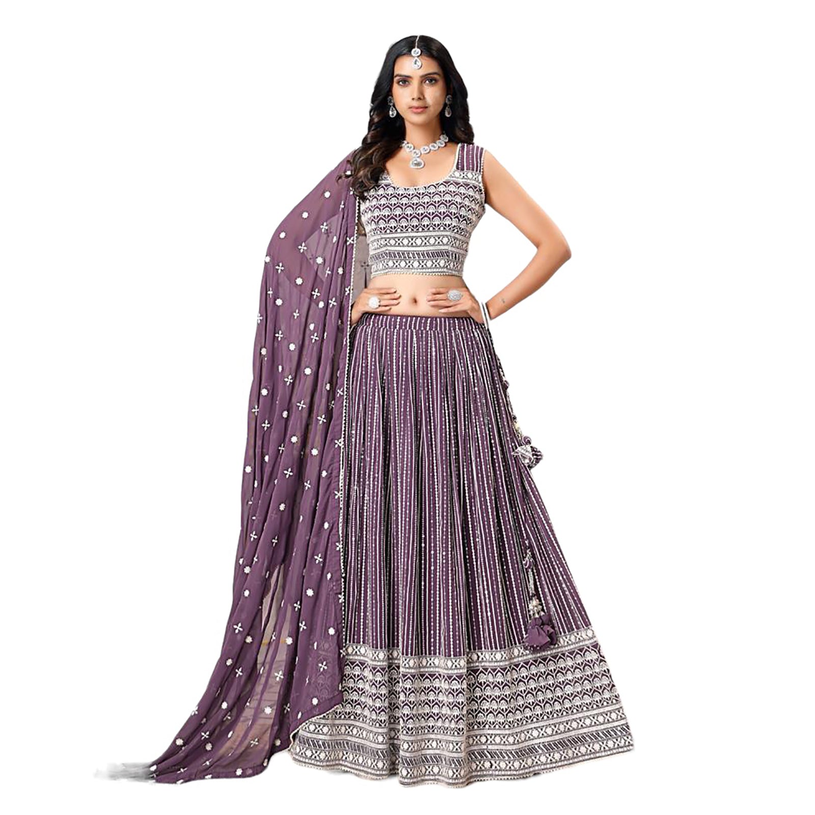 Georgette White Embroidered Lehenga Sets Q-2 Colors