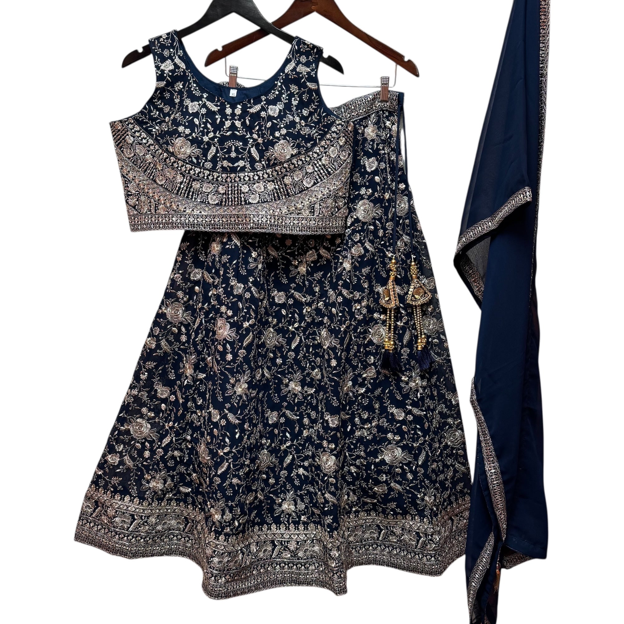 Navy Full Floral Georgette Lehenga Set