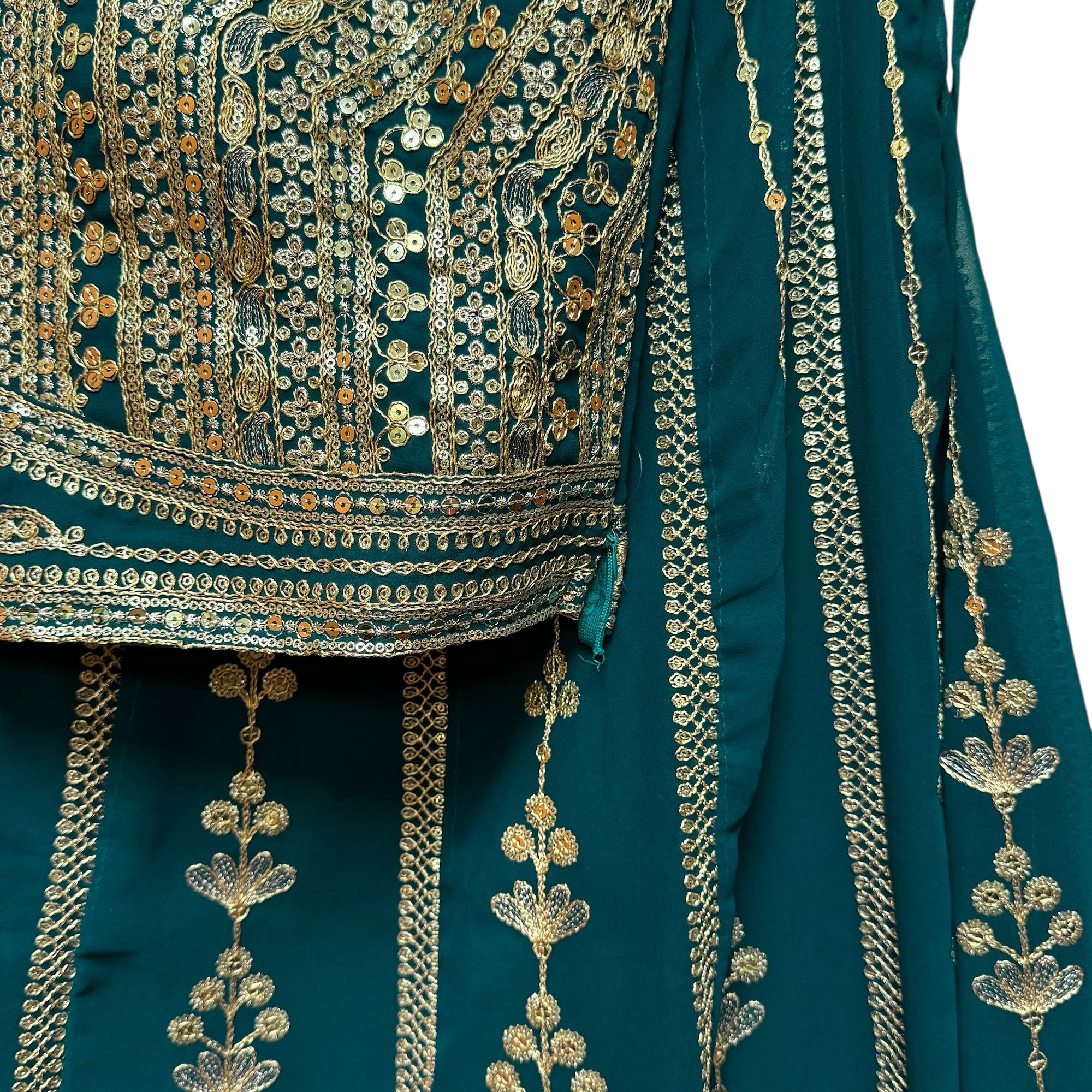 Gold Embroidered Streaming Flower Lehenga Set-2 Colors