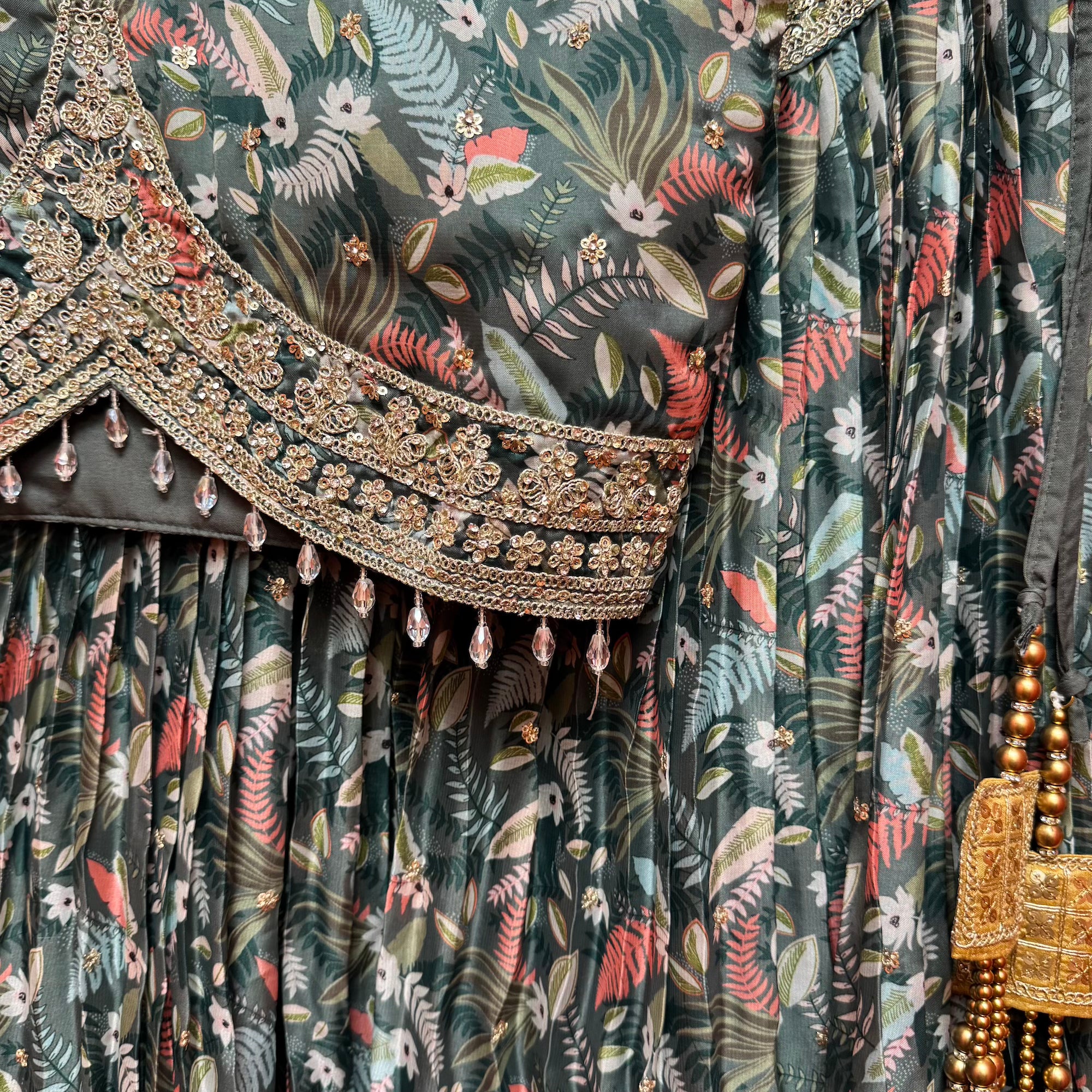 Sage Floral Printed Lehenga Set - Vintage India NYC