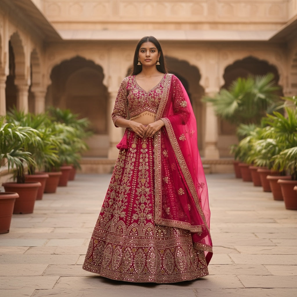 Handwork Heavy Work Semi Bridal Lehenga Sets-4 Colors - Vintage India NYC