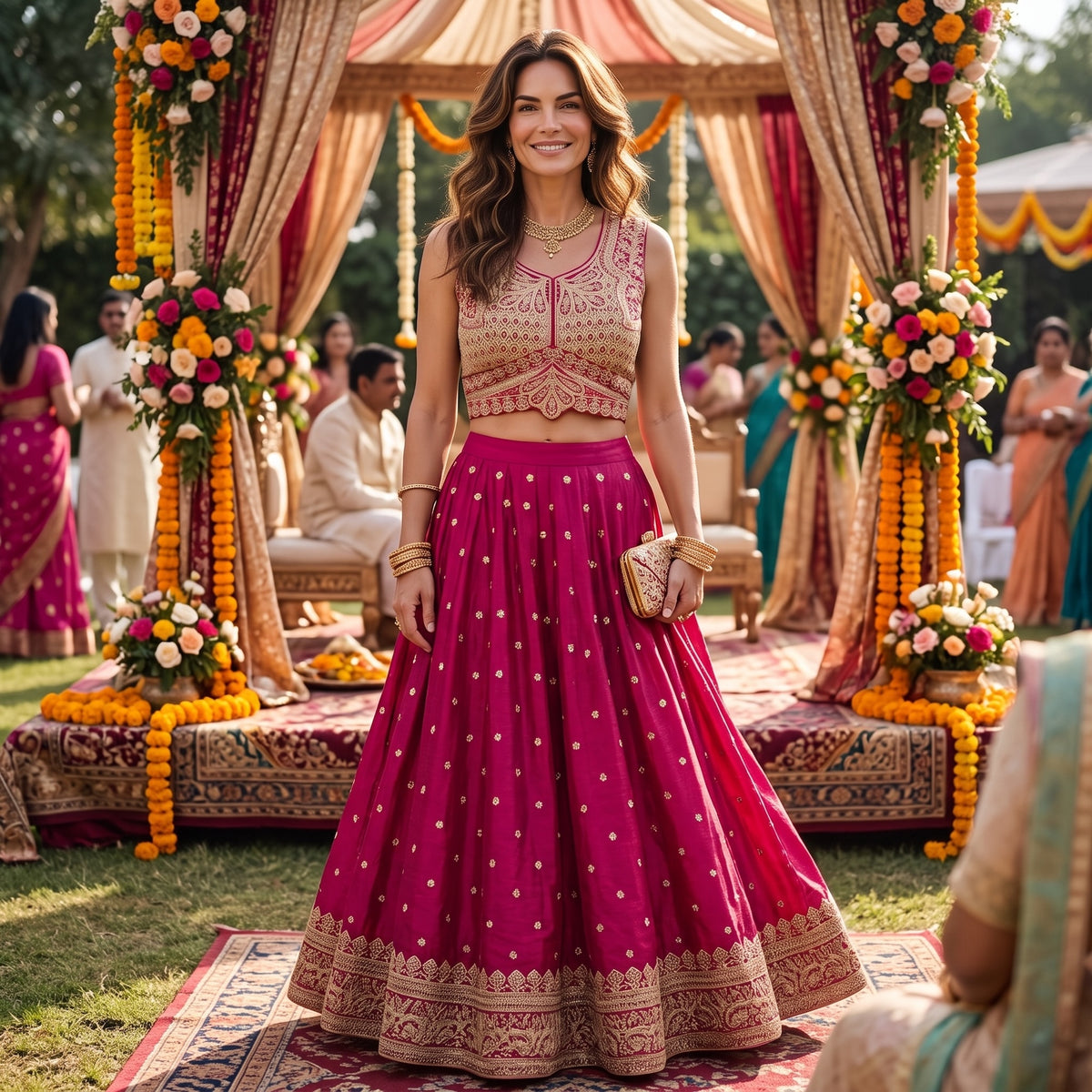 DT Light Gold Embroidered Lehengas-Colors