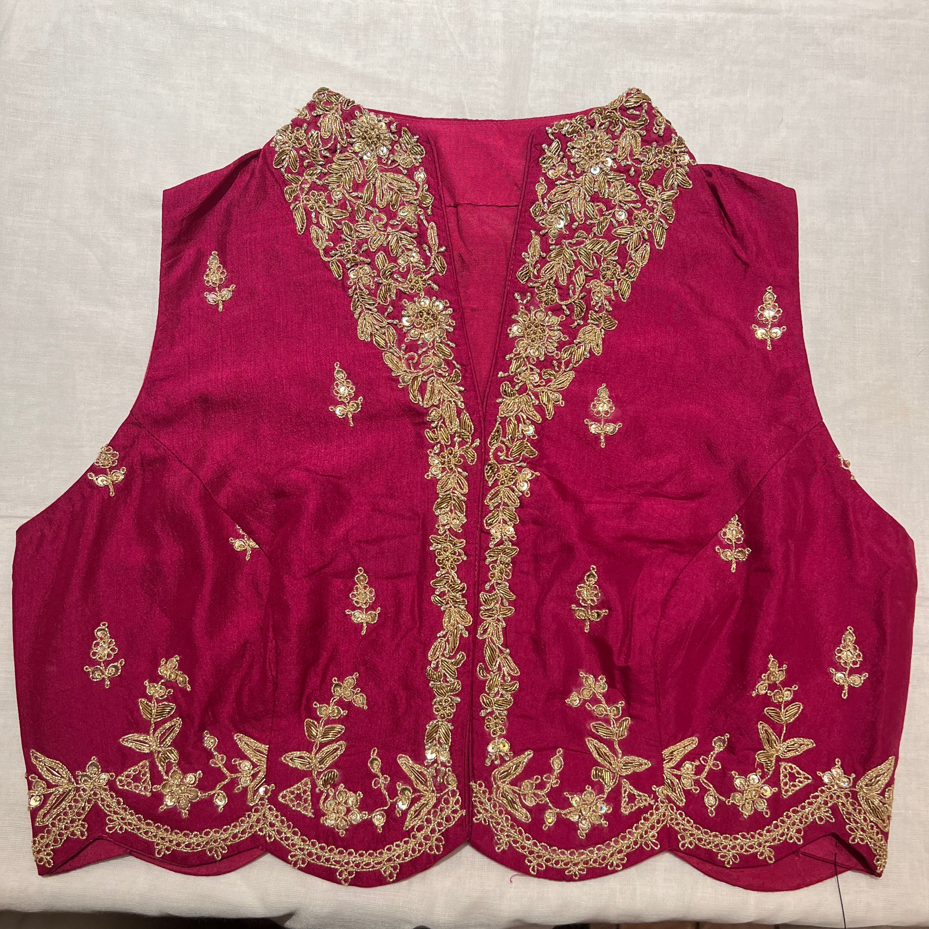 Silk Rani Pink Blouse -Size 34 - Vintage India NYC