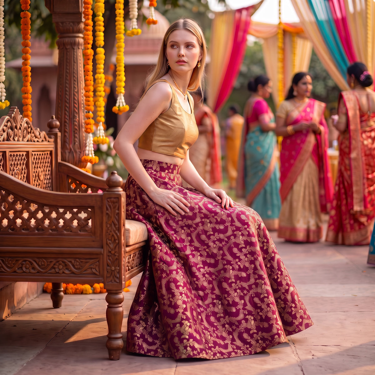 Floral Stem Petite Lehenga Skirts-Colors