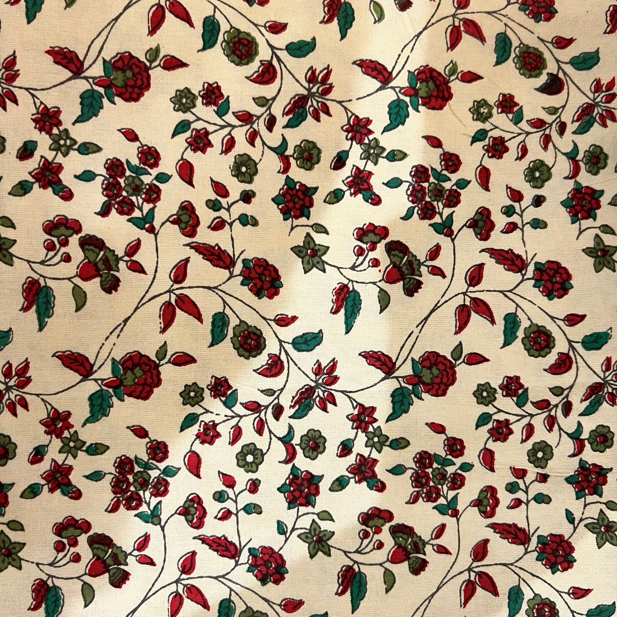 Red & Green Blockprint Tablecloth - Vintage India NYC
