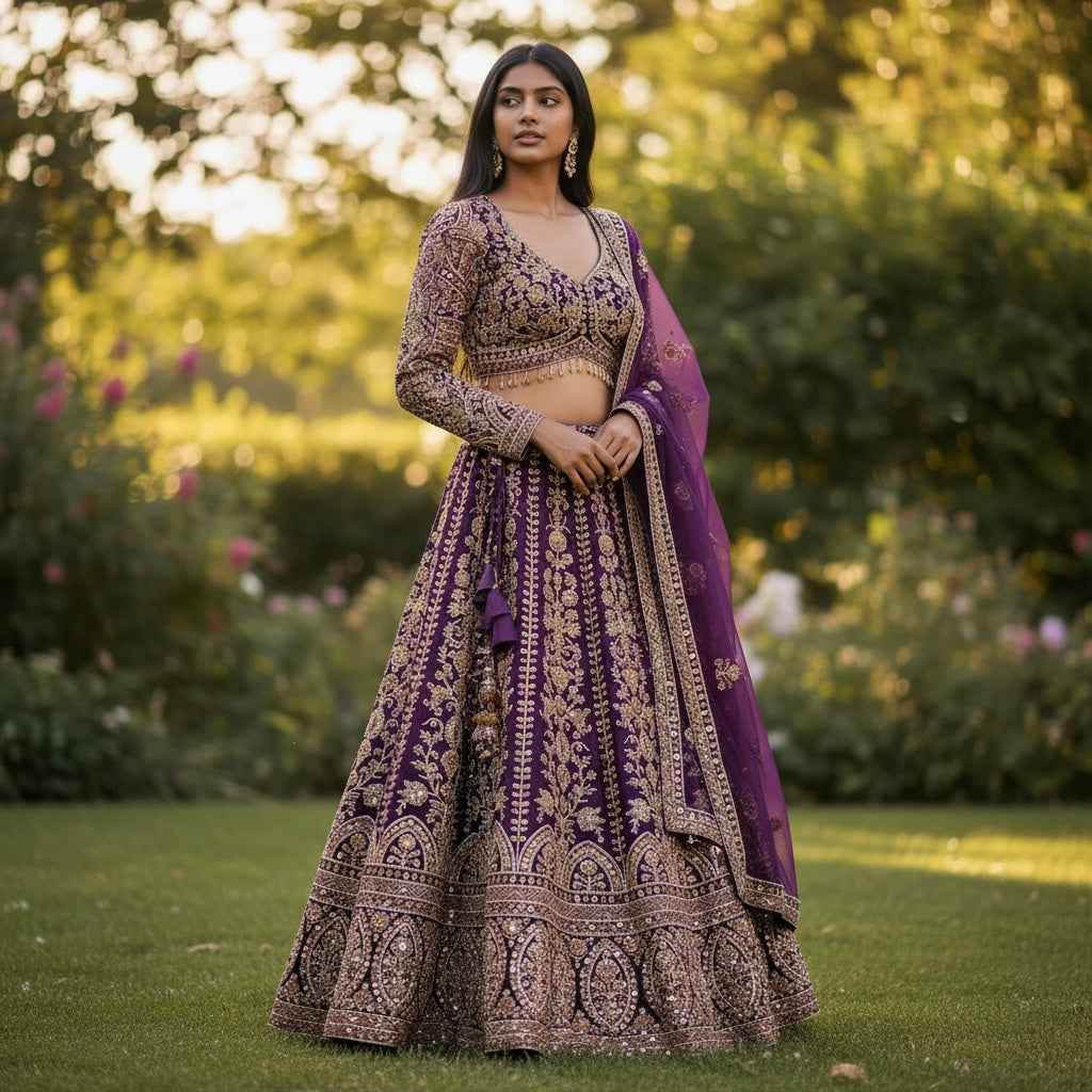 Handwork Heavy Work Semi Bridal Lehenga Sets-4 Colors - Vintage India NYC